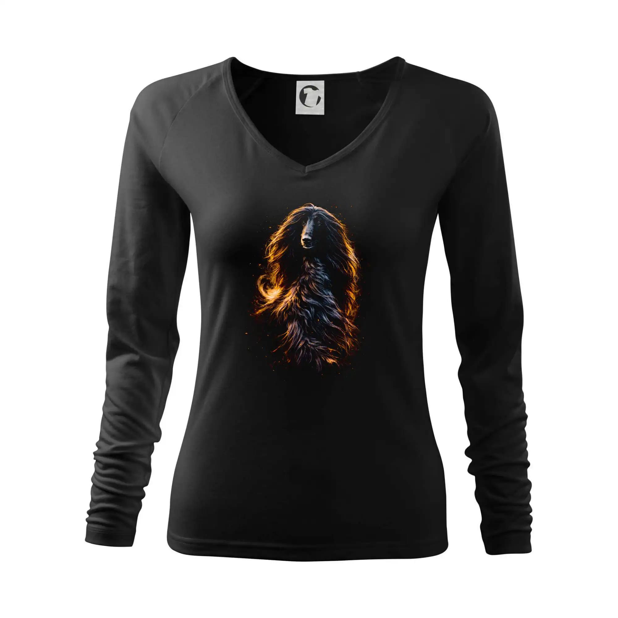 Ostatné psie plemená - Obrázok poltón Afganský chrt čierny - Tričko dámske Elegance