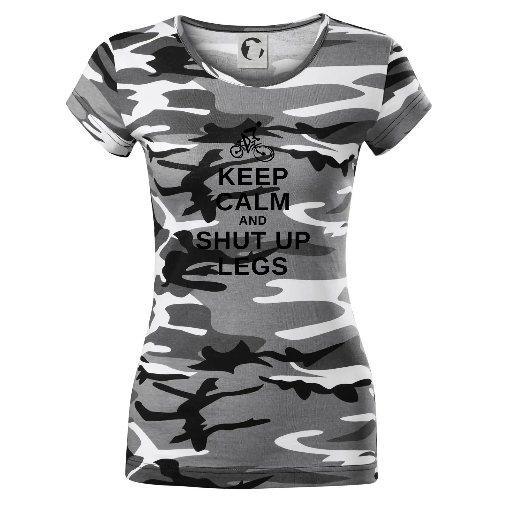 Tričko ako darček pre cyklistu - Keep calm and shut your legs - Dámske maskáčové tričko