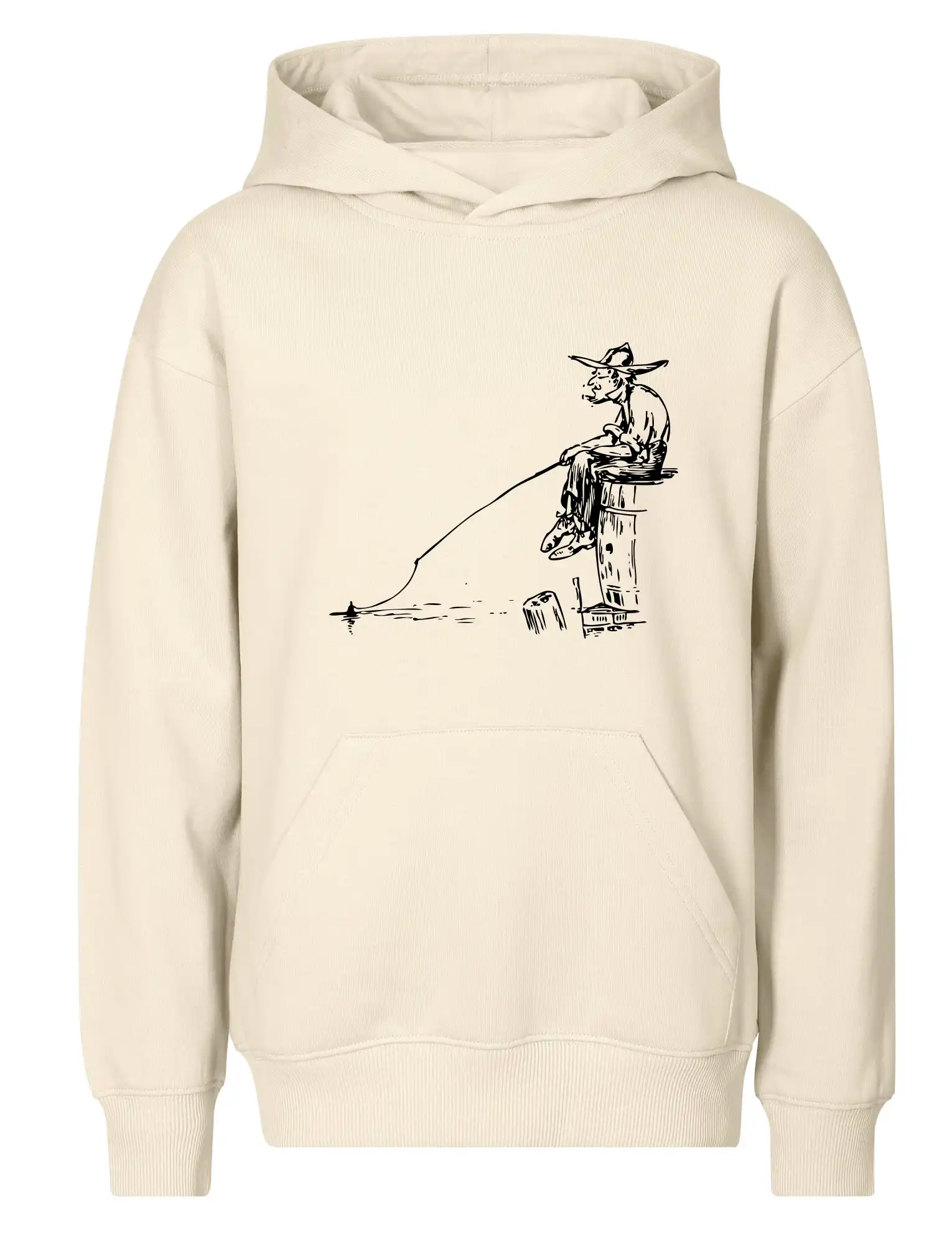 Kreslený rybár na pni