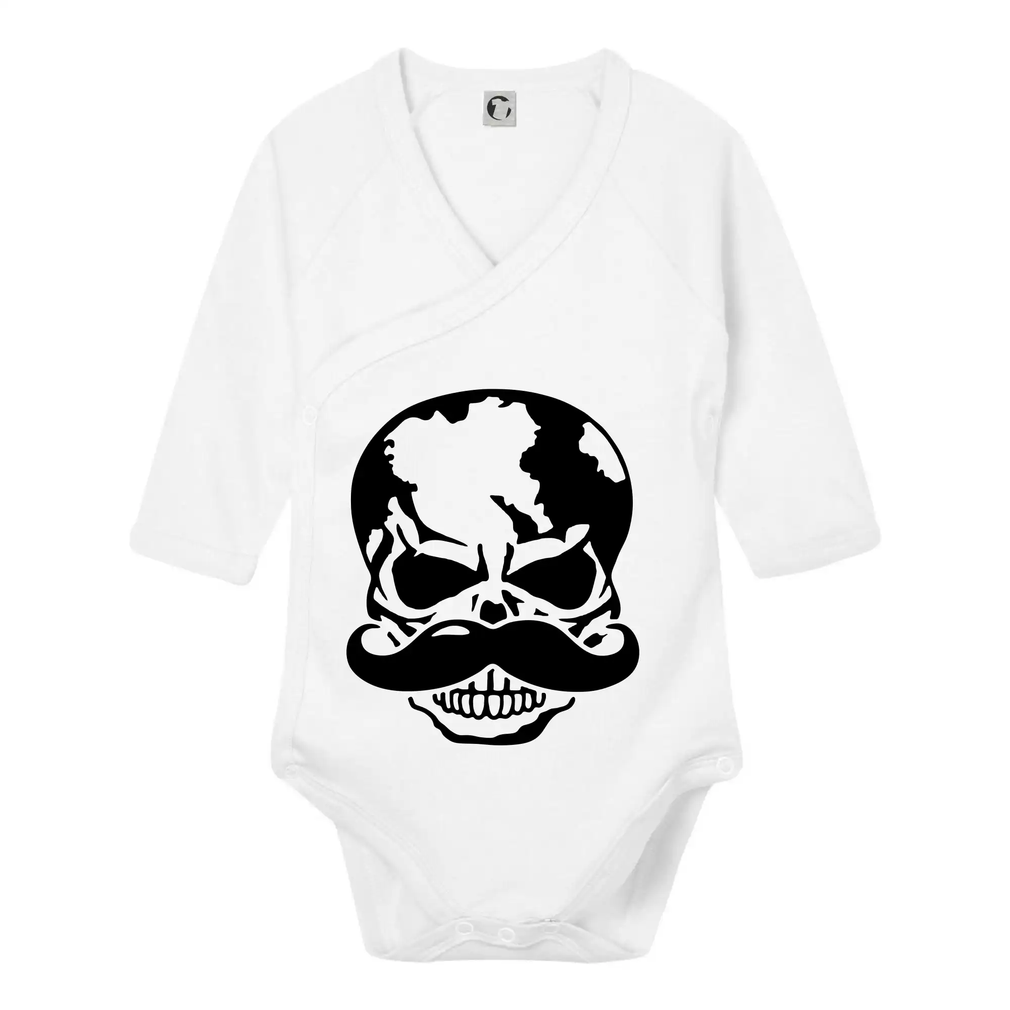 Tričká s fúzikmi - Mustache lebka - Body zavinovacie s dlhým rukávom