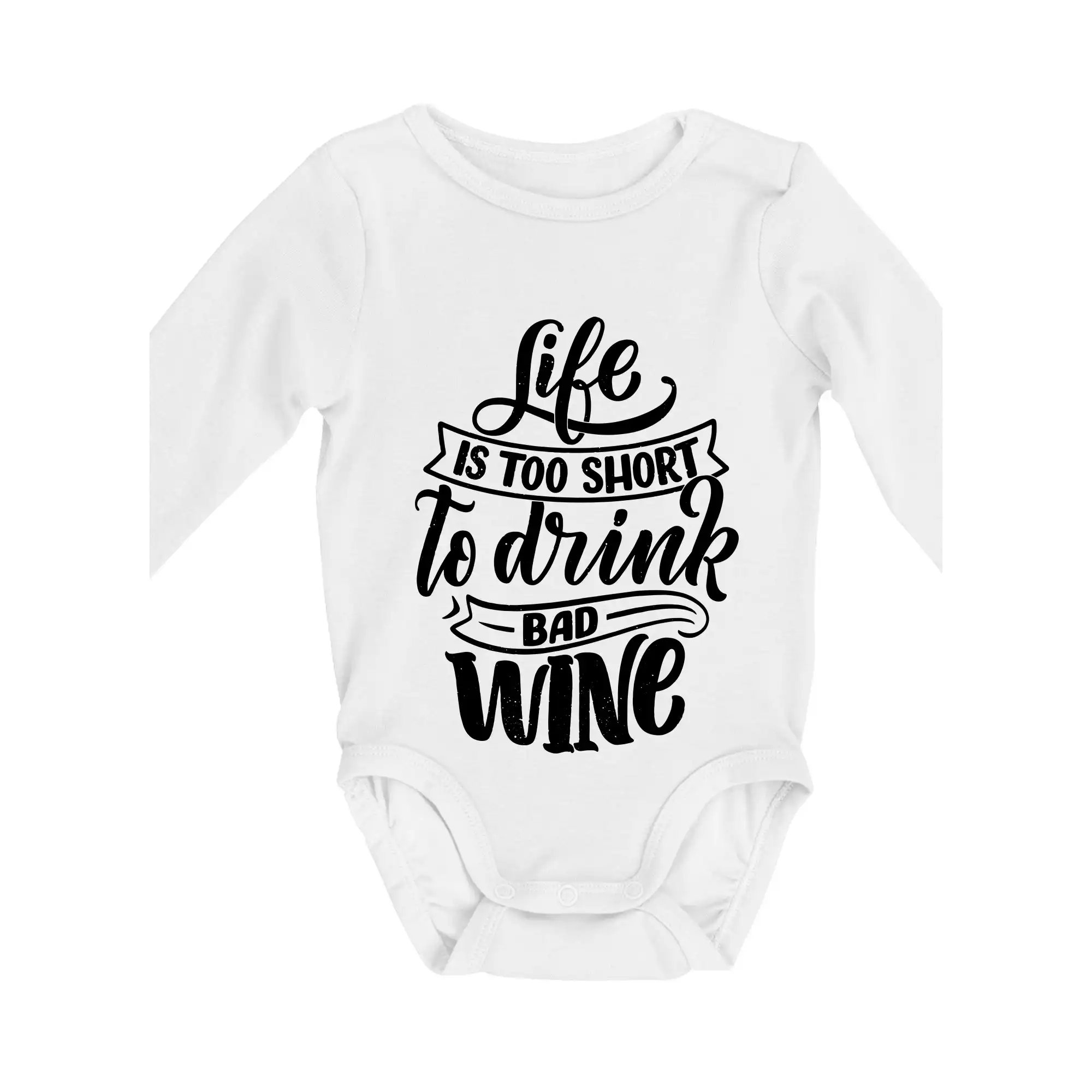 Vtipná tričká s tematikou vína - Life is a short to drink bad wine písacie - Body dojčenské s dlhým rukávom