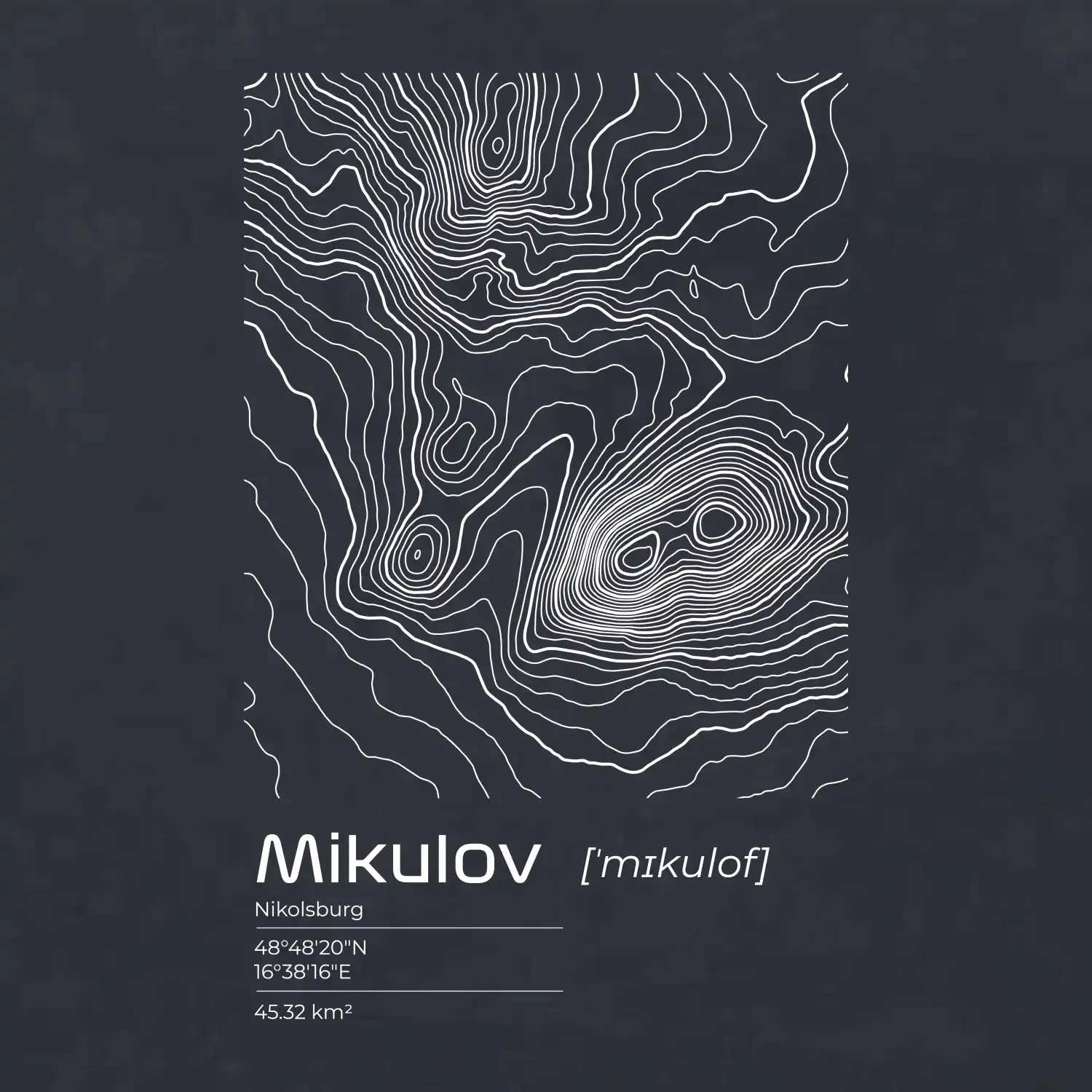 Mikulov - vrstevnice v obdélníku