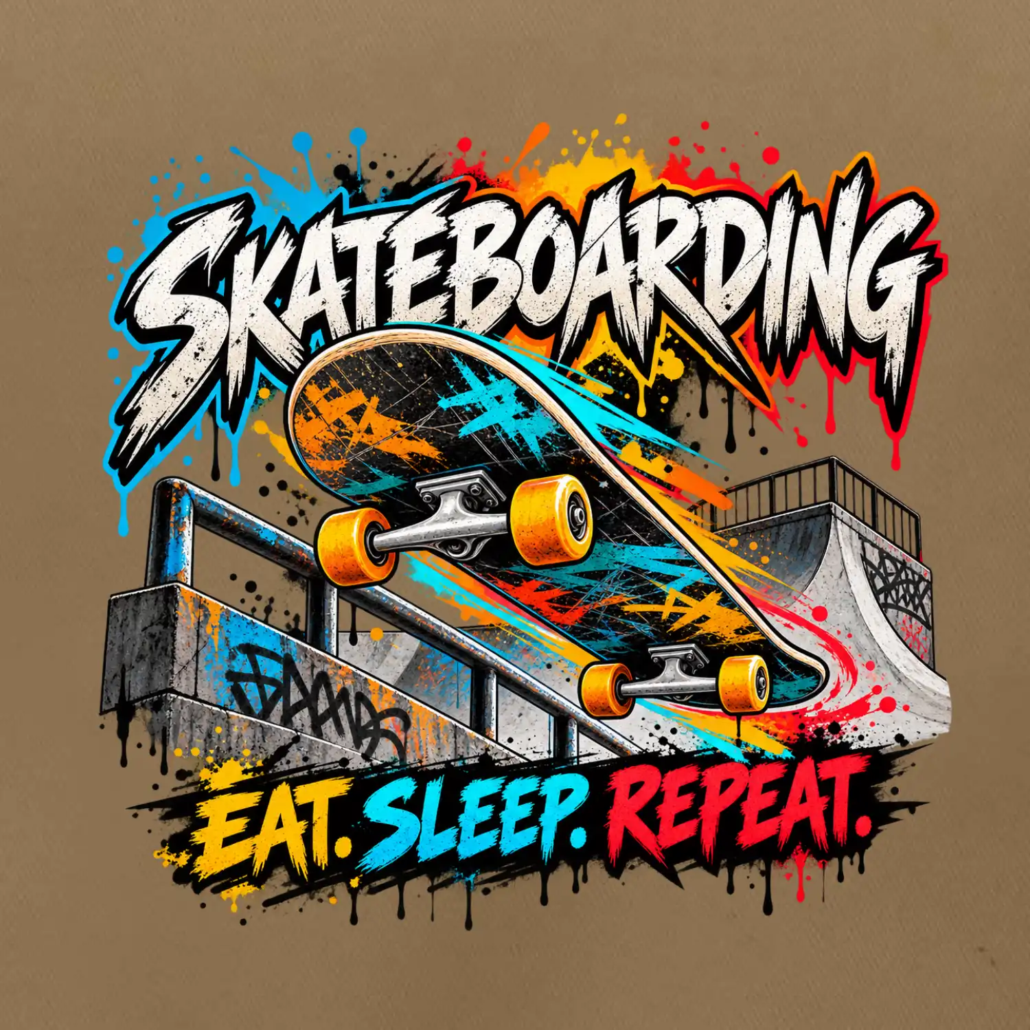 Skateboard ve street stylu eat sleep repeat