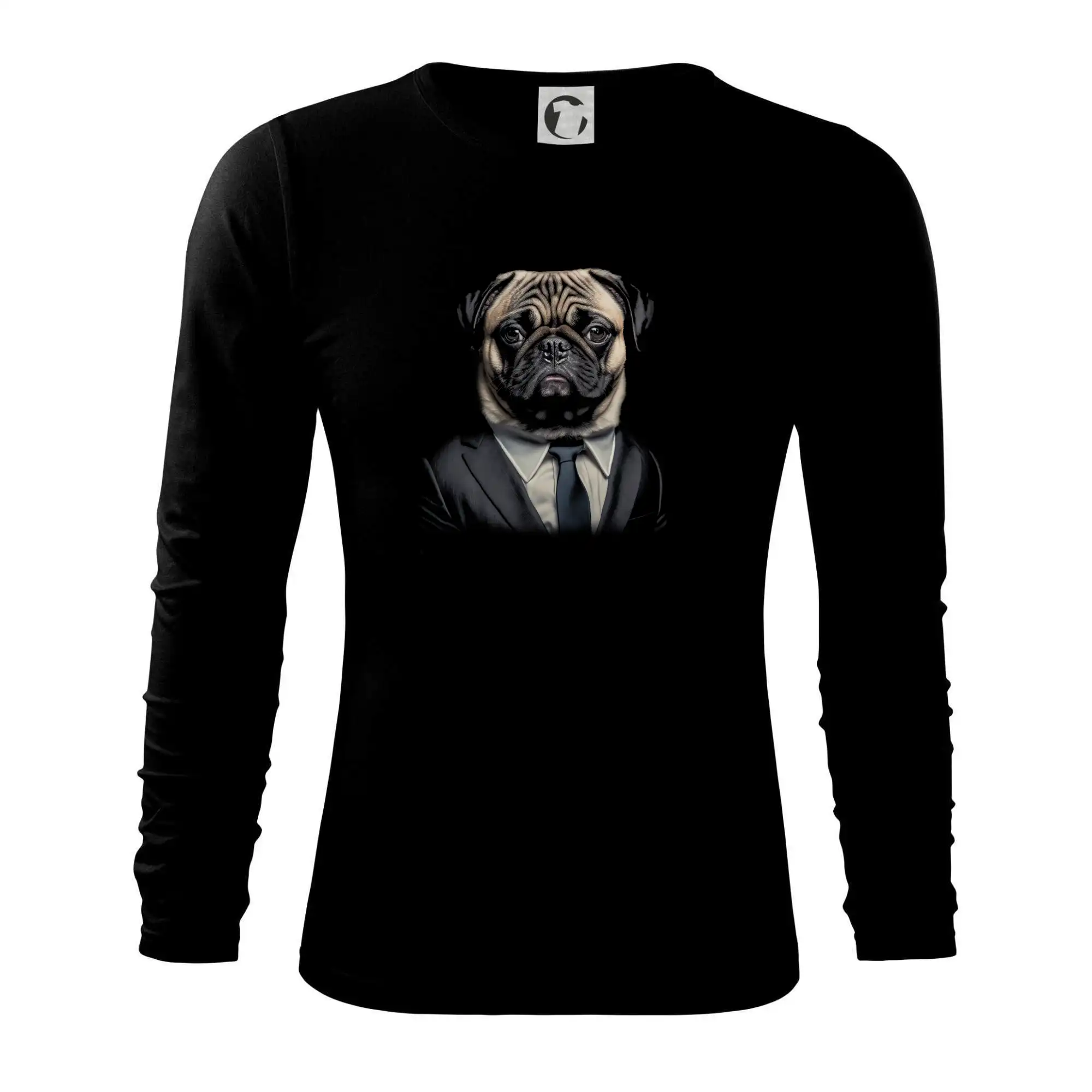 Mops na tričku - Mops v obleku - Tričko s dlhým rukávom FIT-T long sleeve