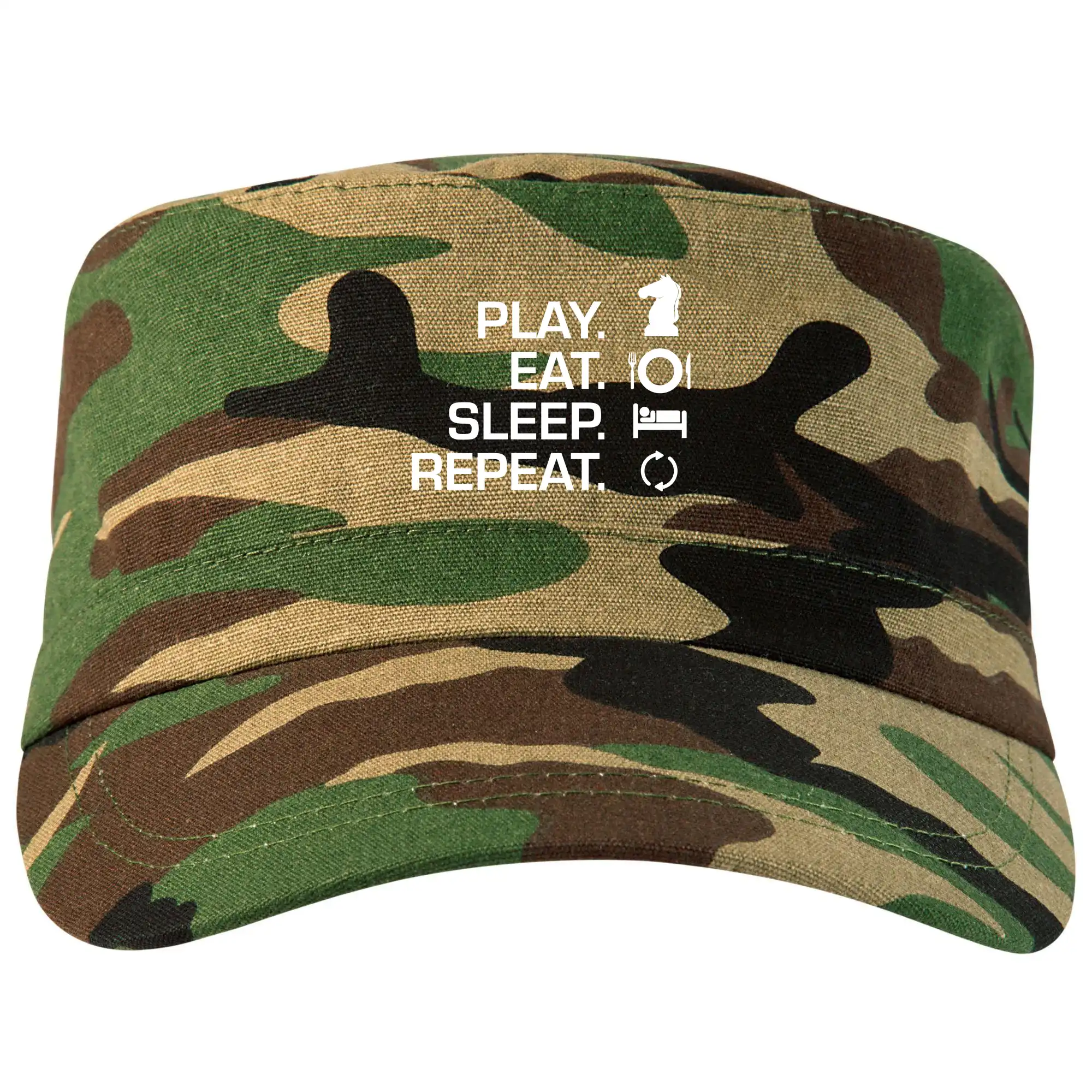 Tričká pre hráčov - Eat sleep play - šach - Šiltovka CAMO