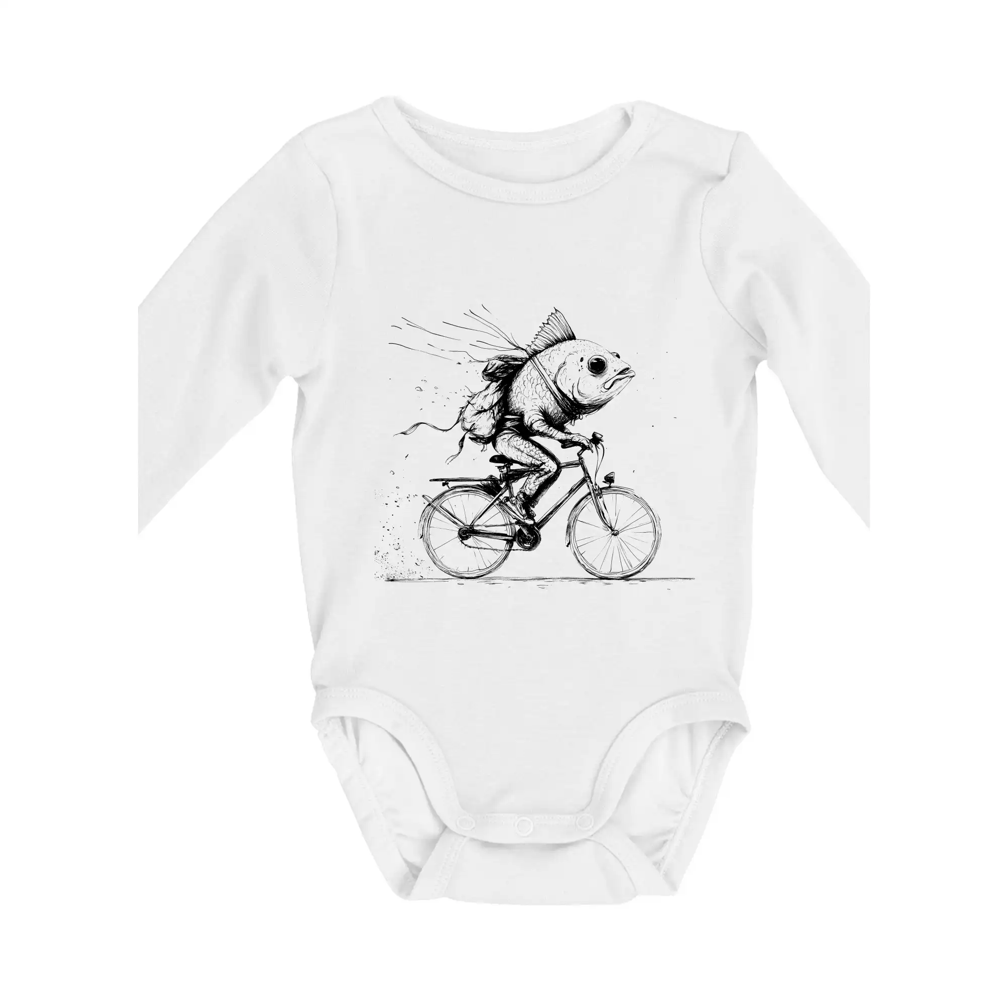 Tričko ako darček pre cyklistu - Ryba na bicykli - Body dojčenské s dlhým rukávom