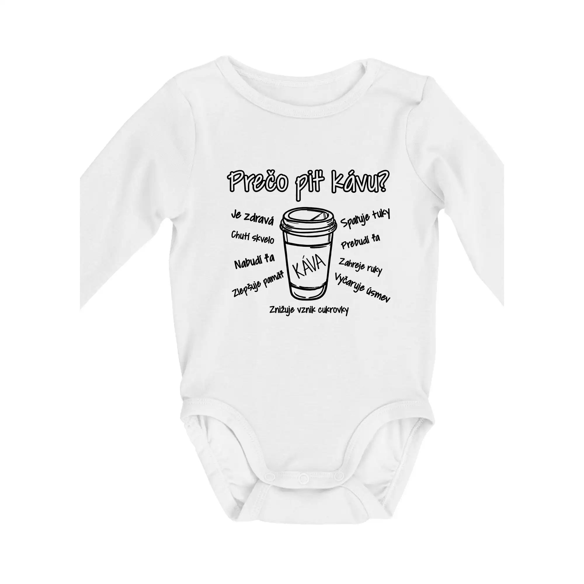 Motívy pre baristu a milovníkov kávy - Benefity kávy - prečo piť kávu - Body dojčenské s dlhým rukávom