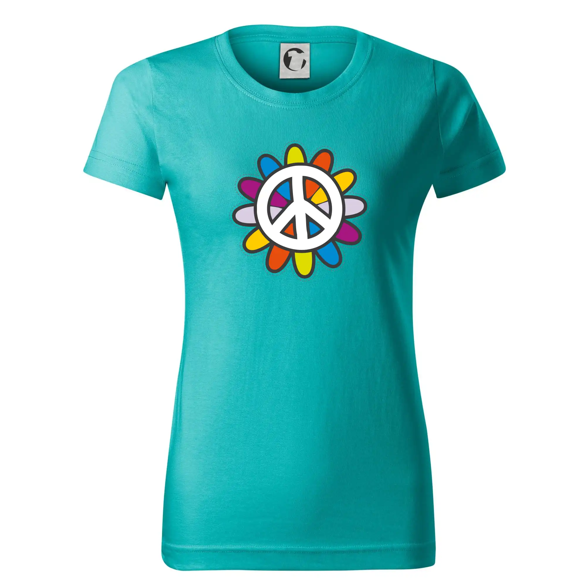 Tričká pre pohodový ľudí - Peace symbol s kreslenou kvetinou - Dámske tričko basic - ľahko voľnejšie a dlhšie