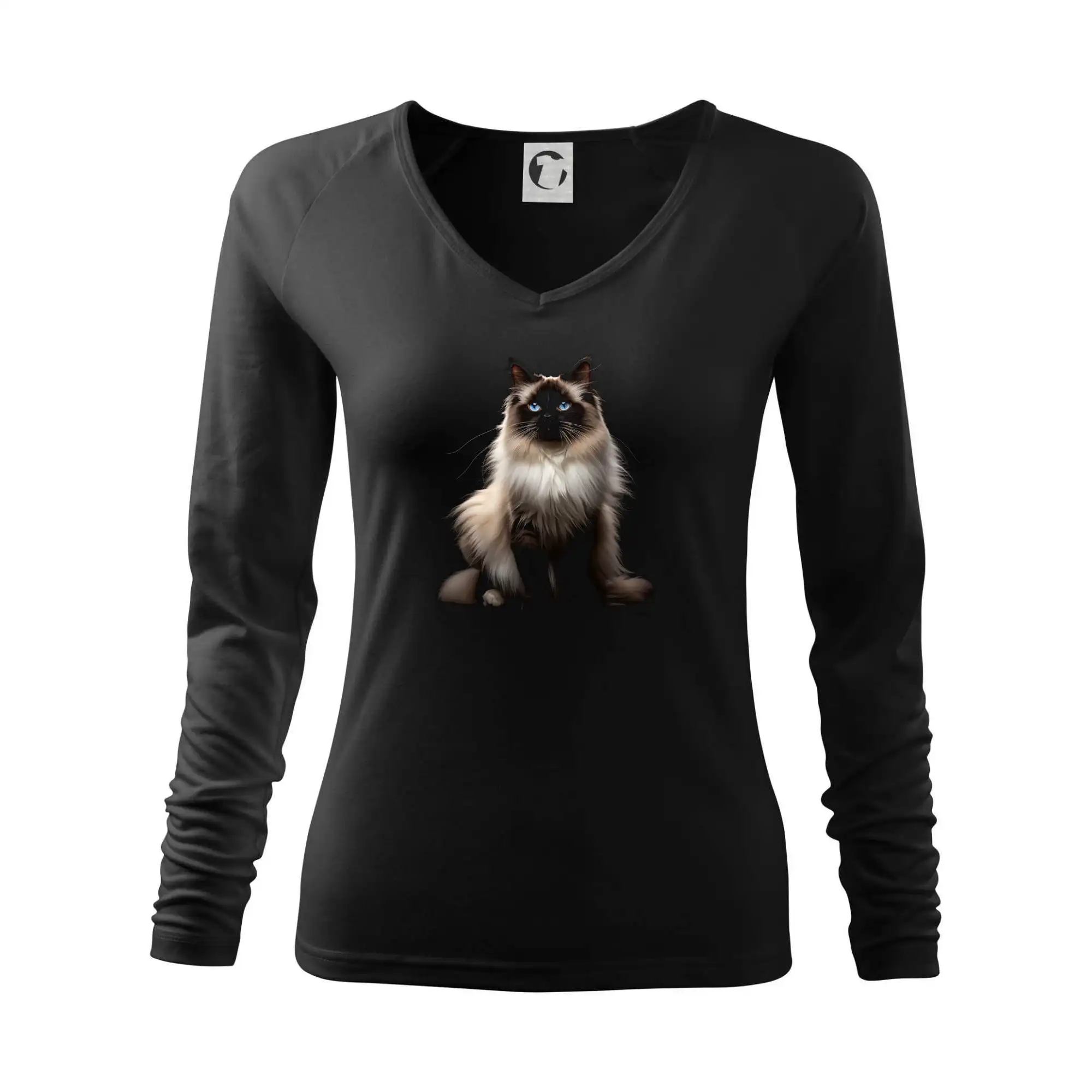 Vtipná tričká s mačkou - Mačka Ragdoll spredu čierna fotka - Tričko dámske Elegance