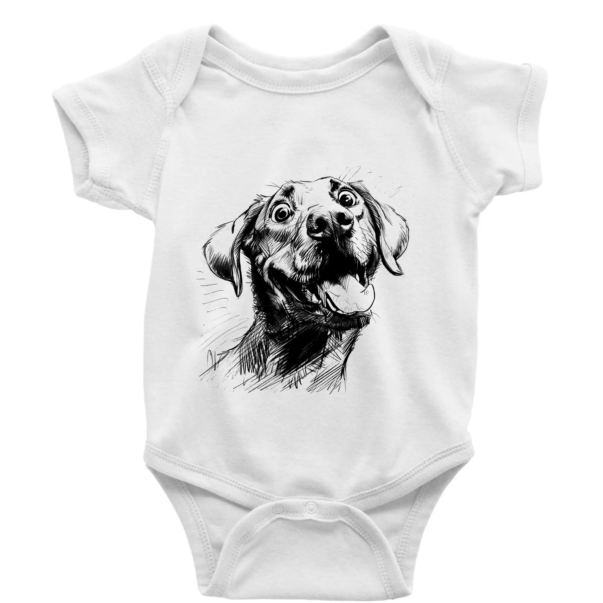 Labrador - Čiernobiela karikatúra Labrador svetlý - Body dojčenské s krátkym rukávom
