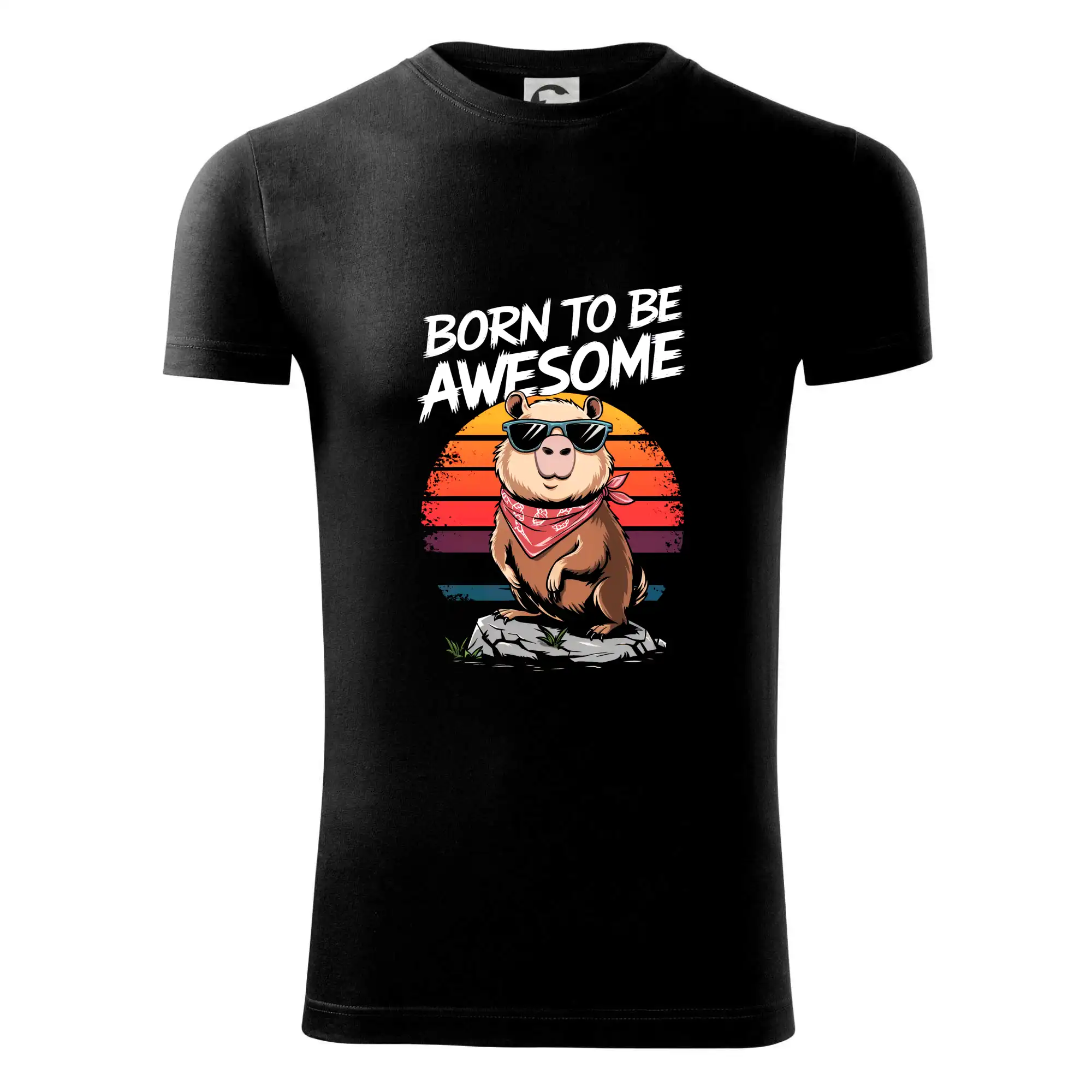 Tričká so zvieratami - Capybara born be awesome nápis hore - Viper FIT - Pánske zúžené tričko