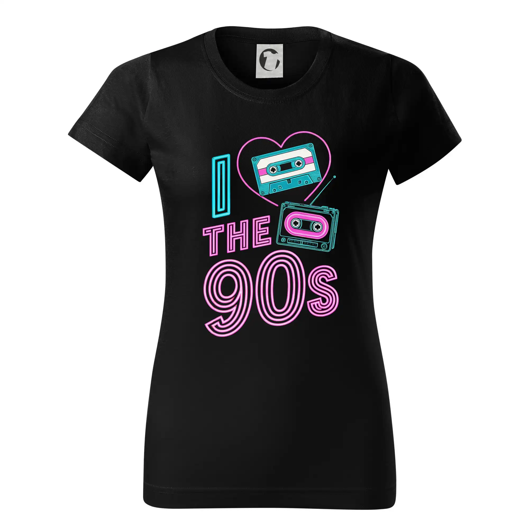 Aj love 90s - neón a kazeta - Dámske tričko basic - ľahko voľnejšie a dlhšie