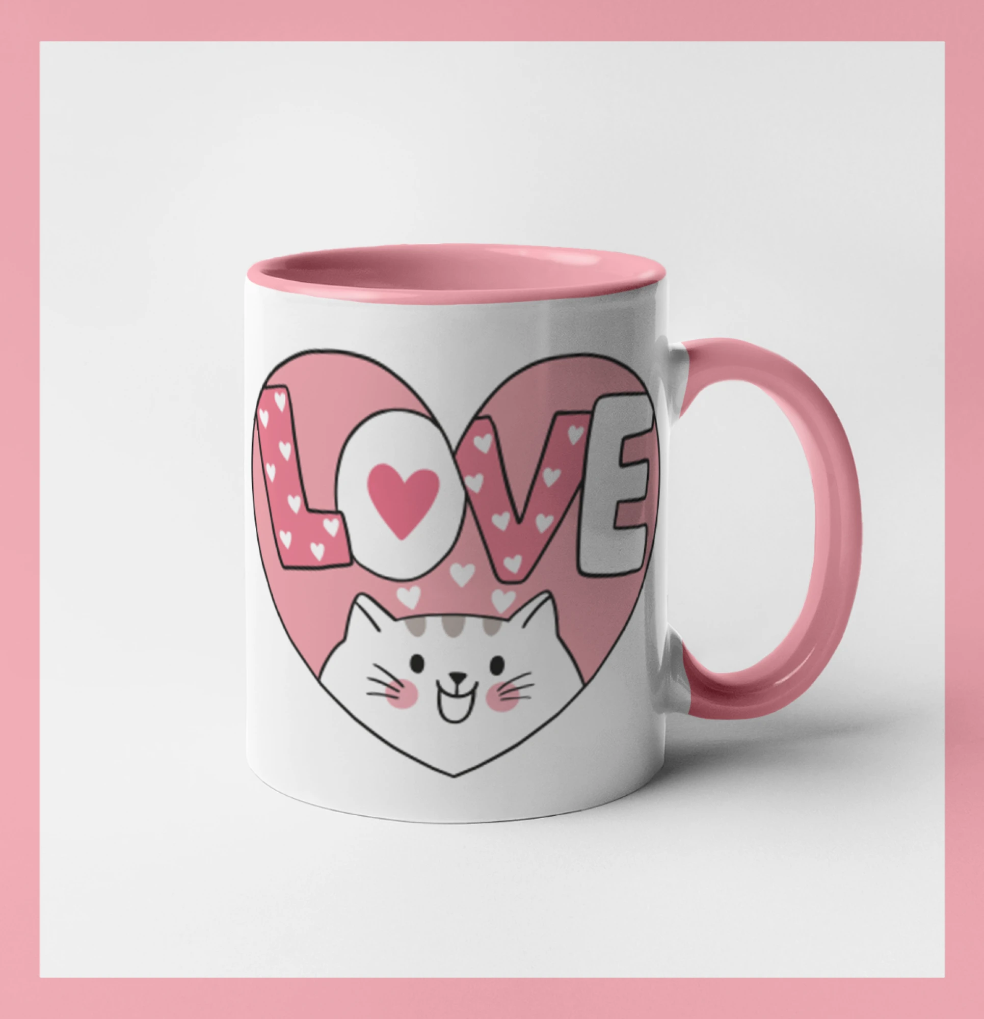 Kočka love - růžové srdce