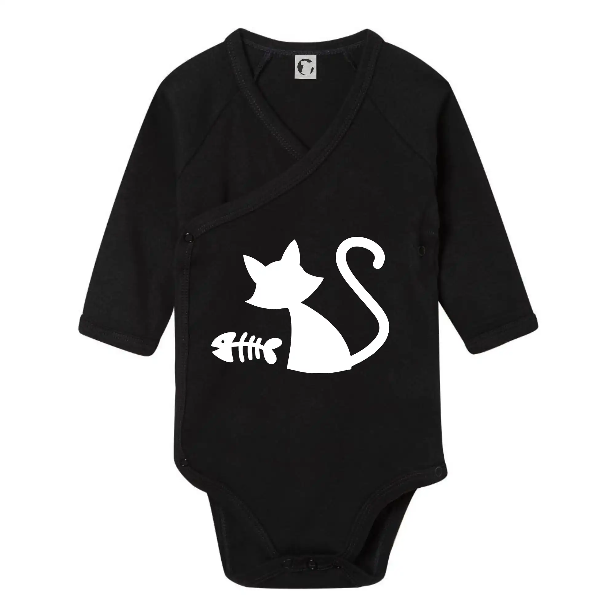 Vtipná tričká s mačkou - Ryba vs mačka - Body zavinovacie s dlhým rukávom