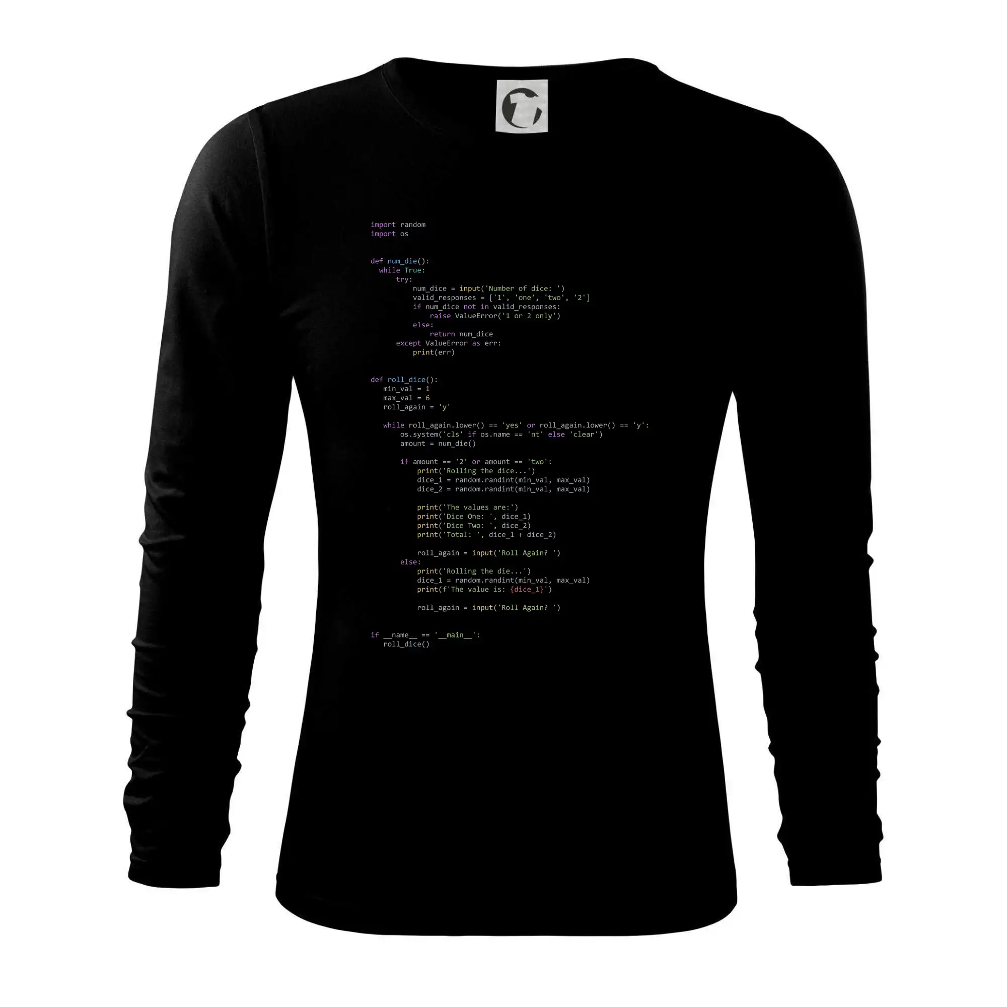 Tričká pre ajťákov - Python Generátor hodu kockou - Tričko s dlhým rukávom FIT-T long sleeve