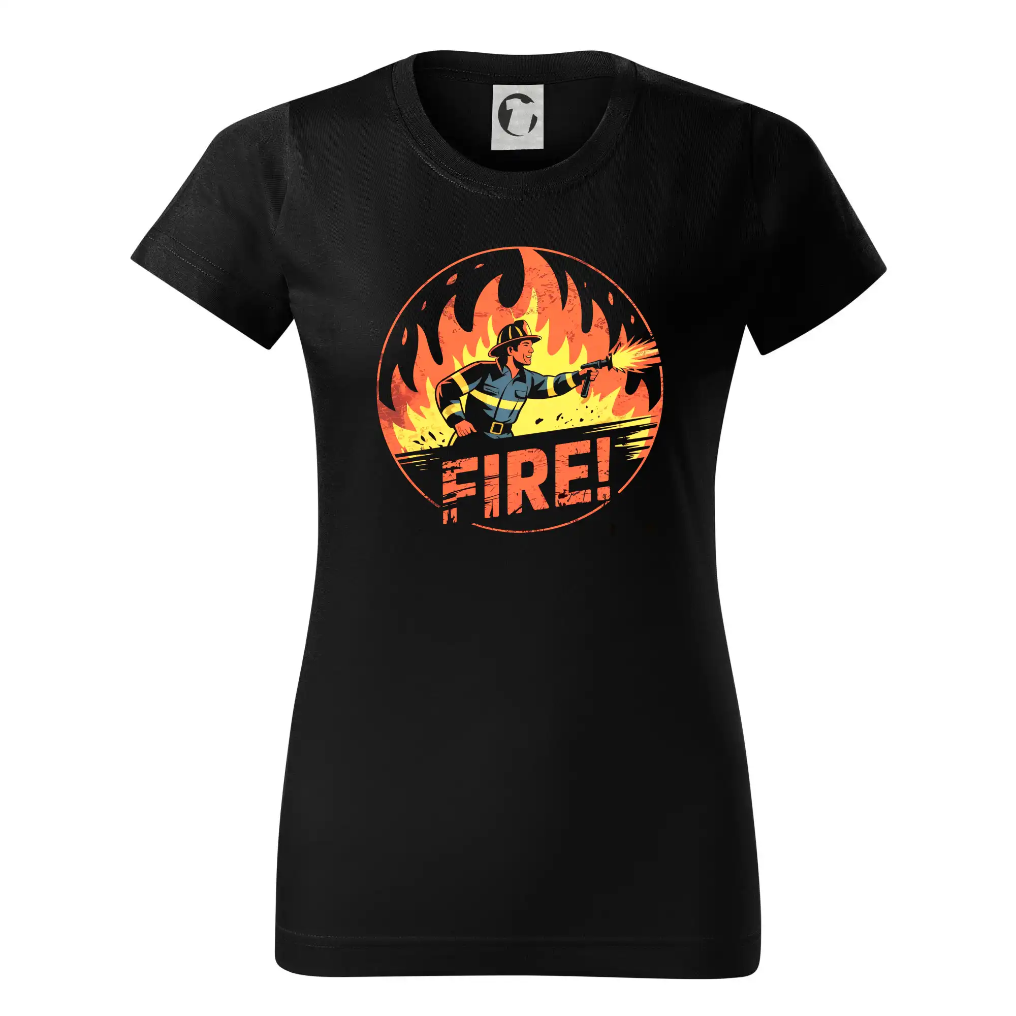 Originálne tričká pre hasičov - Logo okrúhle FIRE - Dámske tričko basic - ľahko voľnejšie a dlhšie