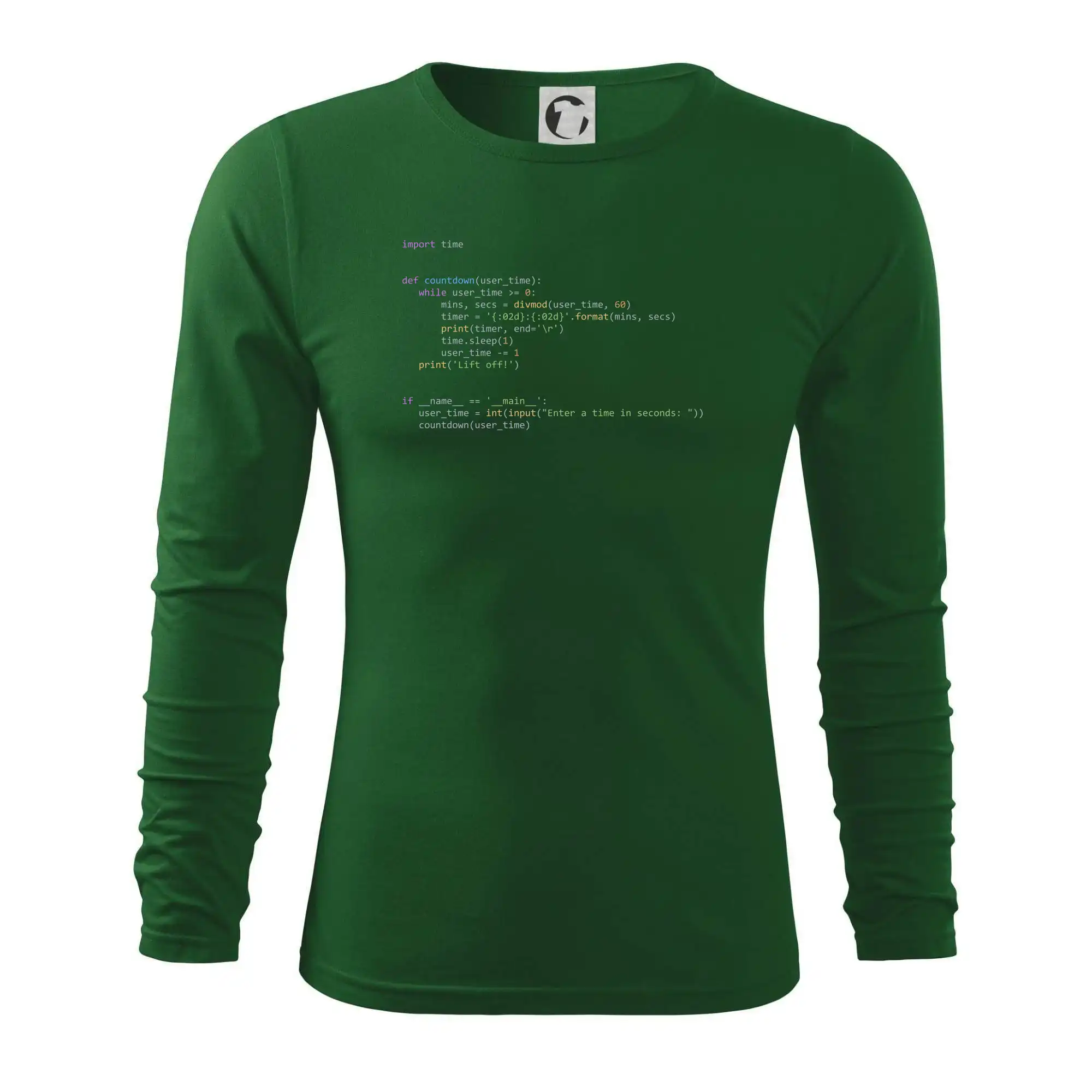 Tričká pre ajťákov - Python Odpočet času - Tričko s dlhým rukávom FIT-T long sleeve