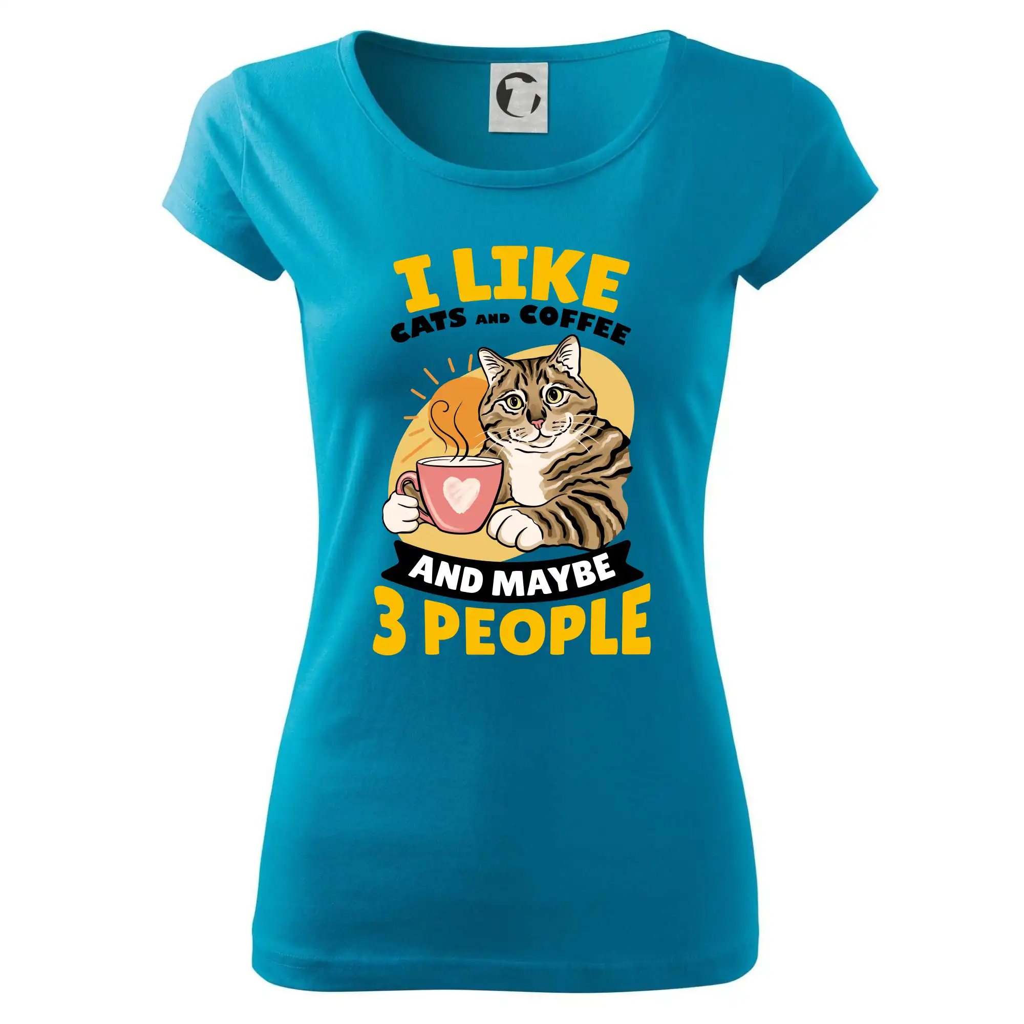 Vtipná tričká s mačkou - I like cats and coffee and maybe 3 people - Dámske tričko Pure