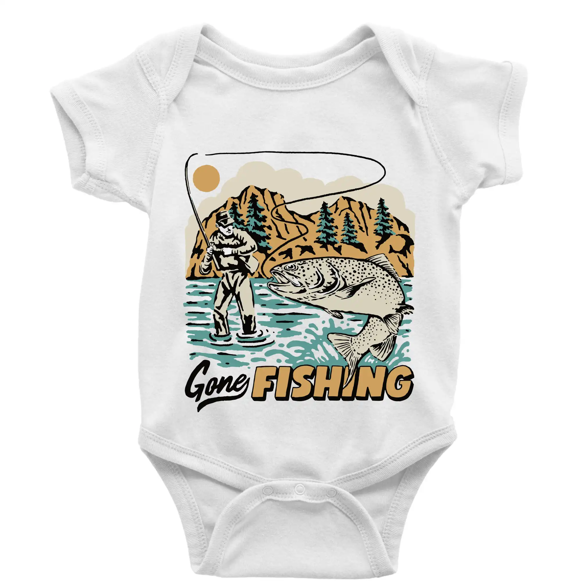 Tričká pre rybárov s potlačou - Gone Fishing - Body dojčenské s krátkym rukávom