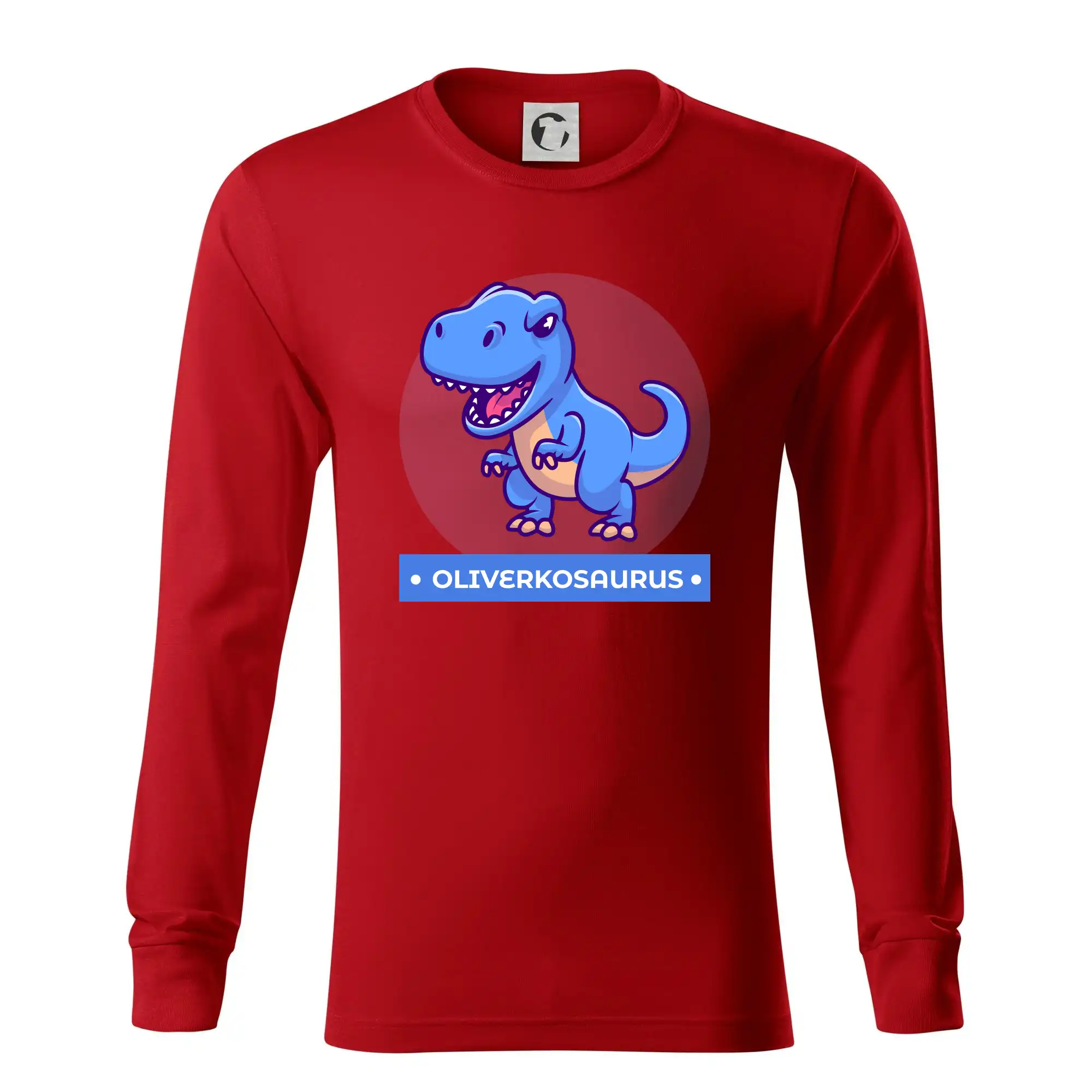 Detské tričká, mikiny a body s originálnymi potlačami | Veselé motívy pre chlapcov aj dievčatá - Dinosaurie mená - modrý dinosaurus - Tričko s dlhým rukávom LS R05