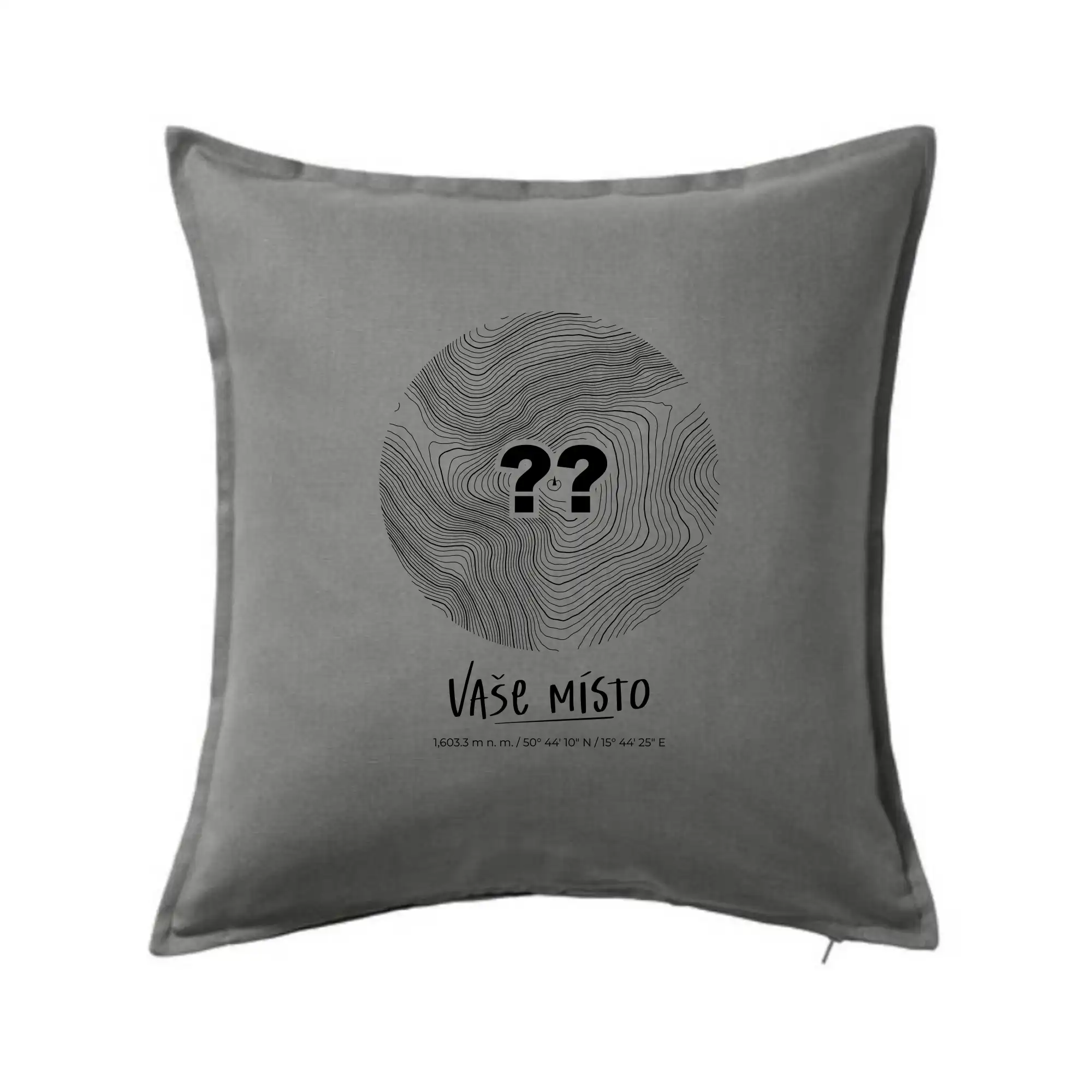 Tričká s vrstevnicami – originálne horské motívy - Vaše miesto - vrstevnice v kruhu - Vankúš 50x50