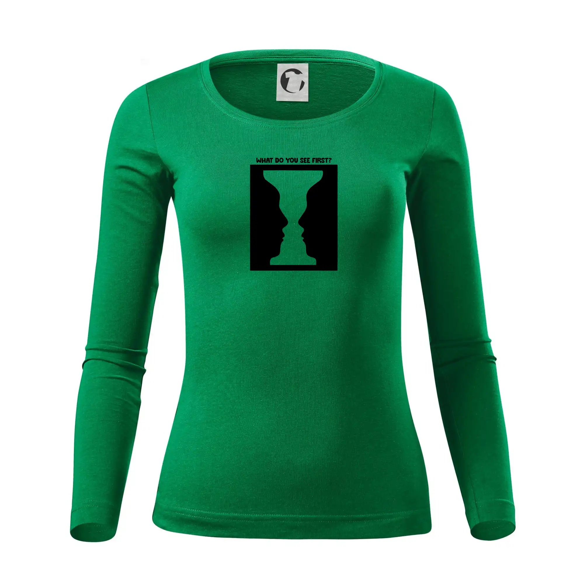 Grafické tričká - What do you see first? Pohár - Tváre - Dámske tričko FIT-T LS - zužené