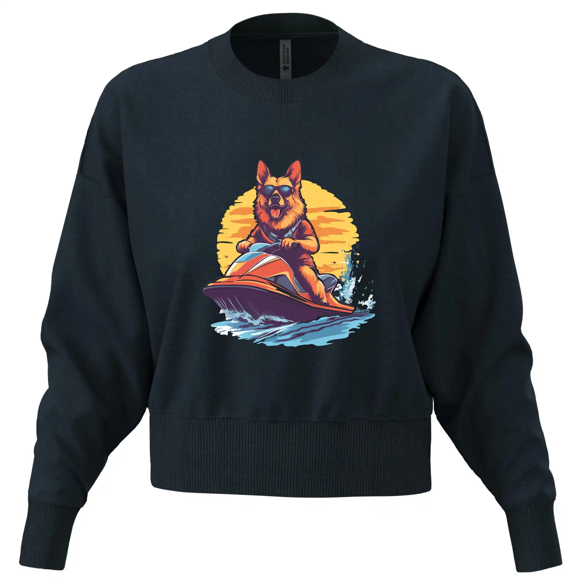 Německý ovčák na vodním skútru