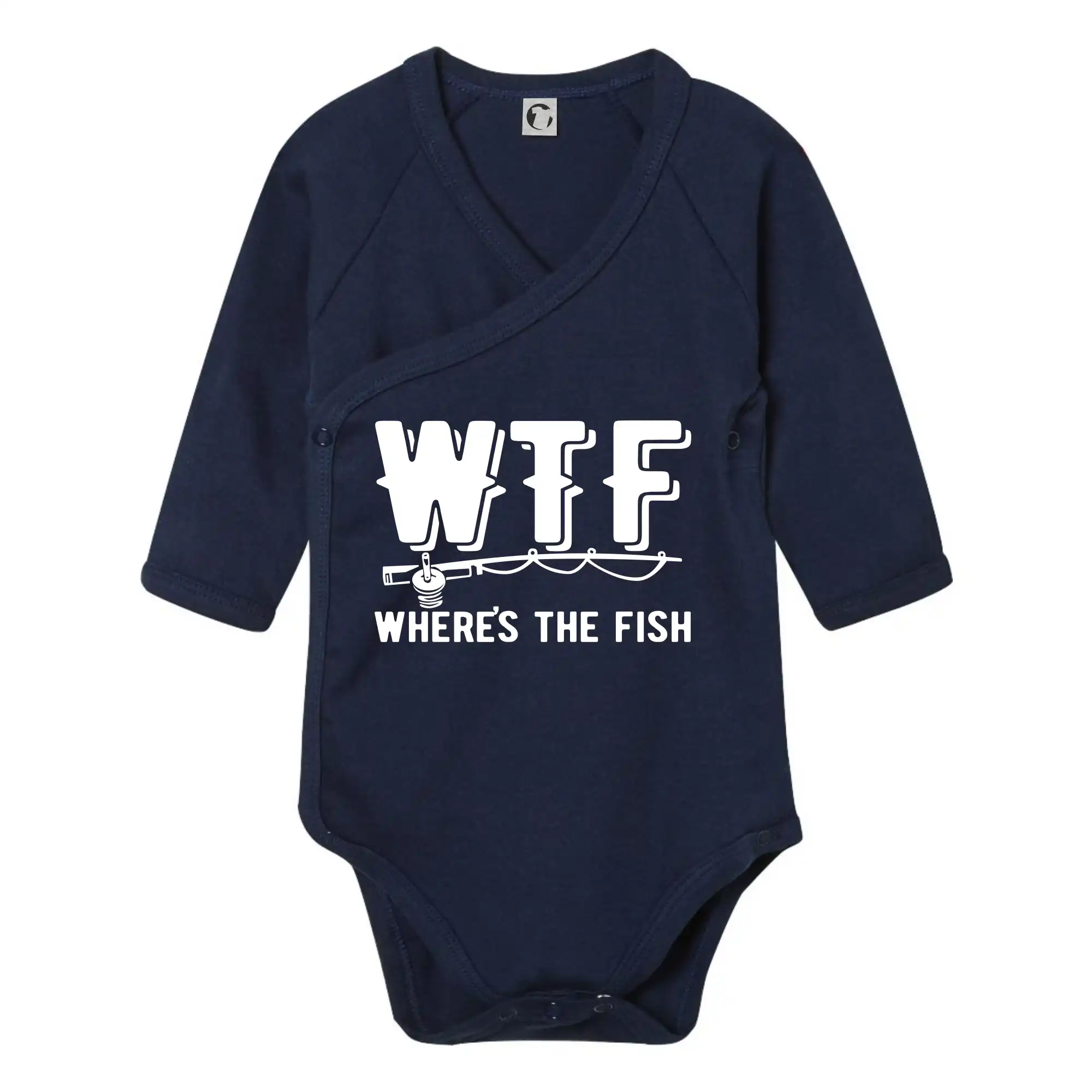 Tričká pre rybárov s potlačou - Wheres's the Fish WTF - Body zavinovacie s dlhým rukávom