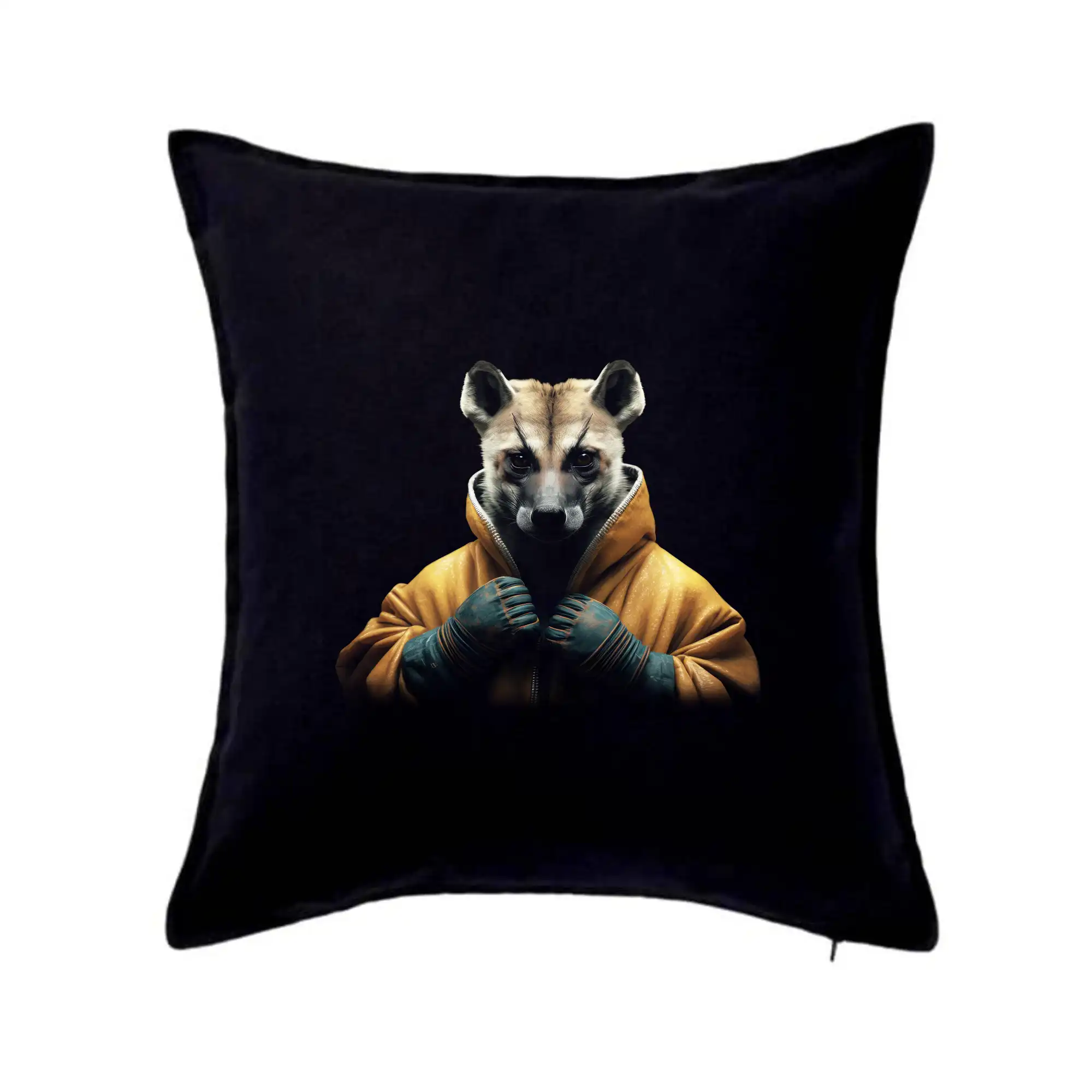 Tričká so zvieratami - Hyena v bundě - Vankúš 50x50
