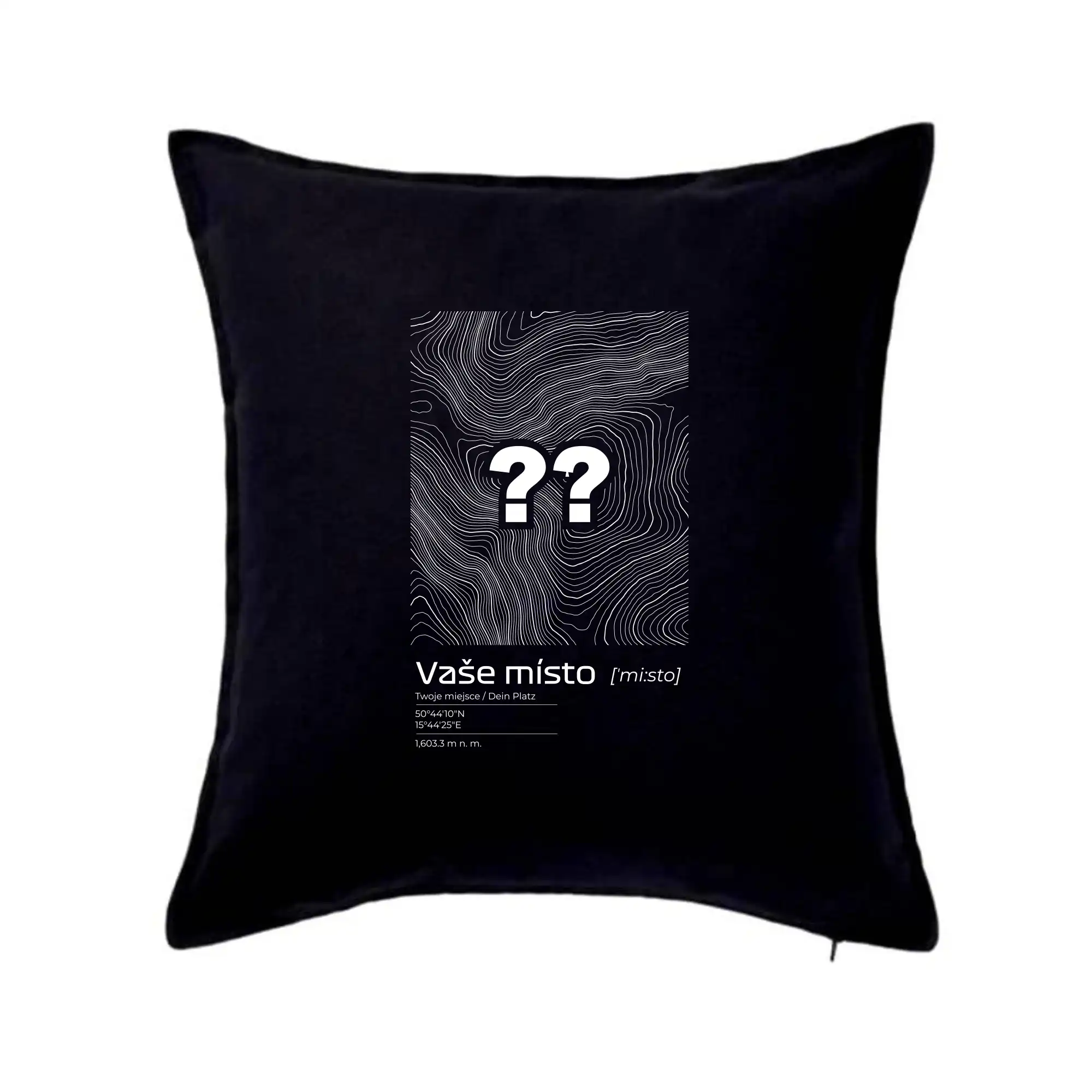 Tričká s vrstevnicami – originálne horské motívy - Vaše miesto - vrstevnice v obdĺžniku - Vankúš 50x50