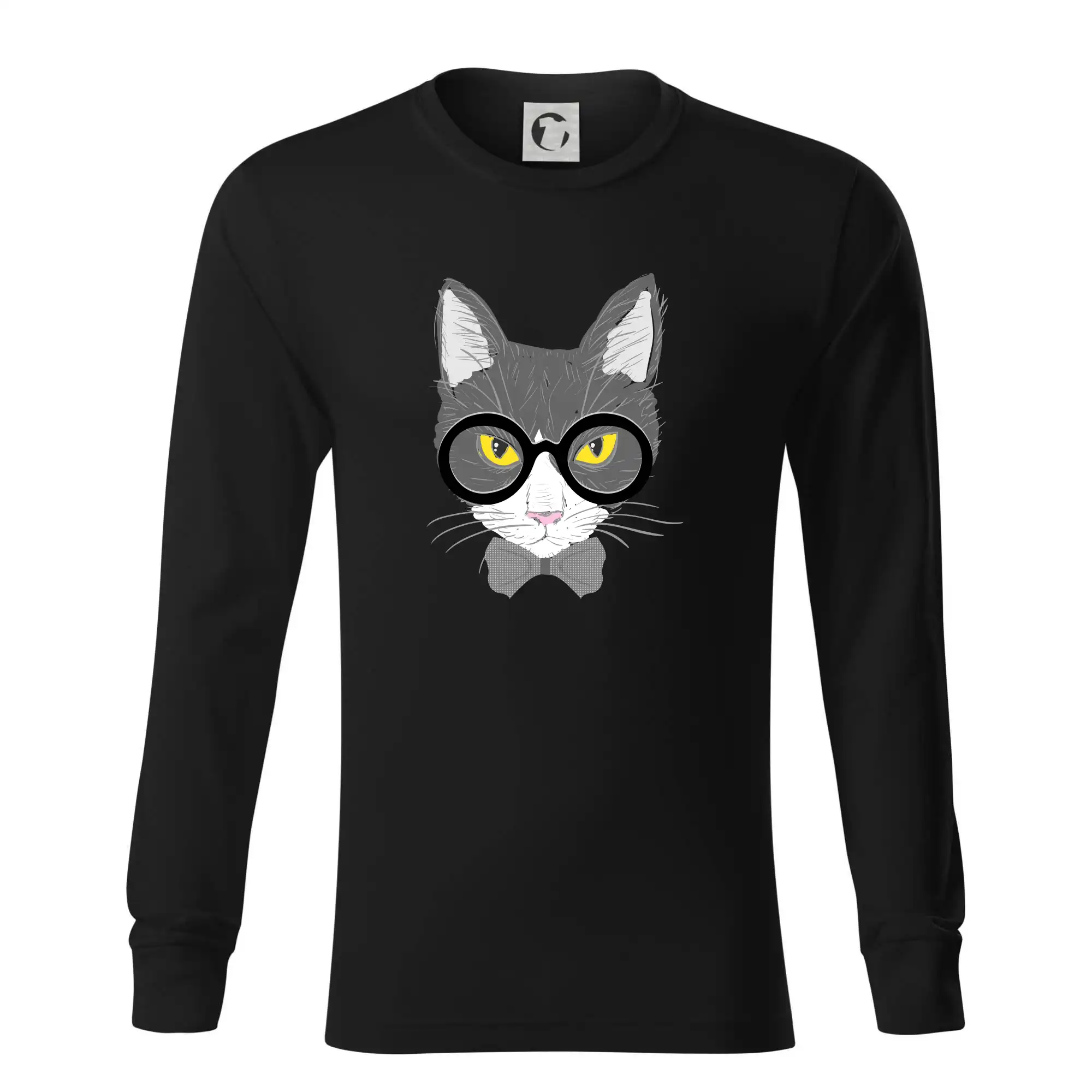 Vtipná tričká s mačkou - Hipster Mikeš - Tričko s dlhým rukávom LS R05