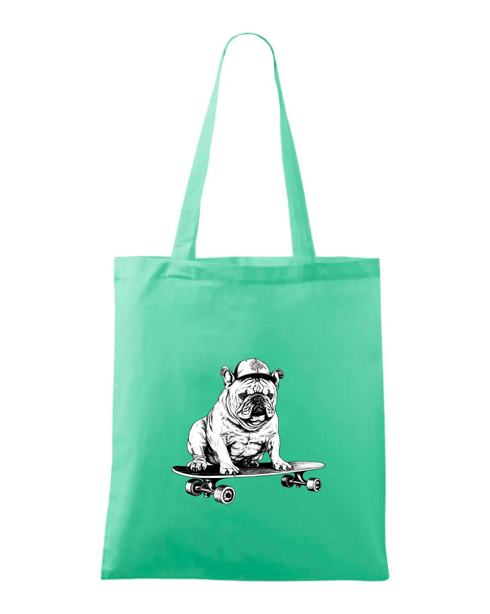 Ostatné psie plemená - Čiernobiely buldog na skateboarde - Taška bavlnená