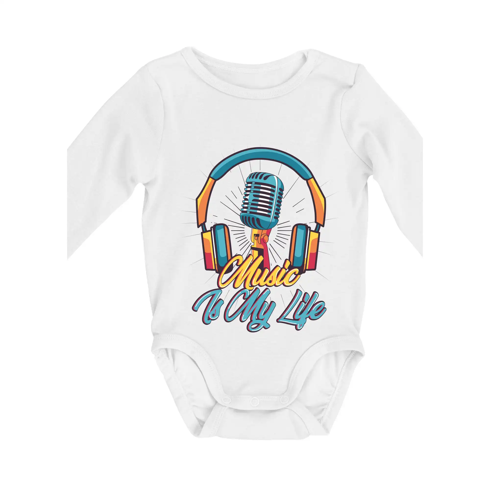 Hudobné tričká - Music is my life slúchadlá - Body dojčenské s dlhým rukávom