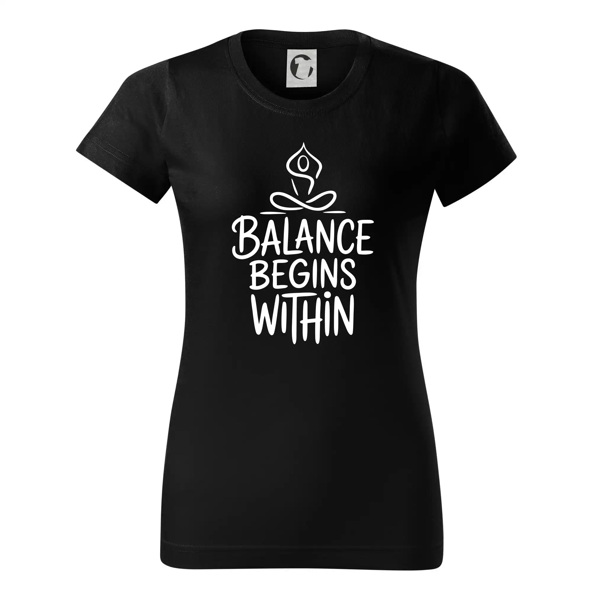 Tričká na jógu - Balance begins within nápis - Dámske tričko basic - ľahko voľnejšie a dlhšie