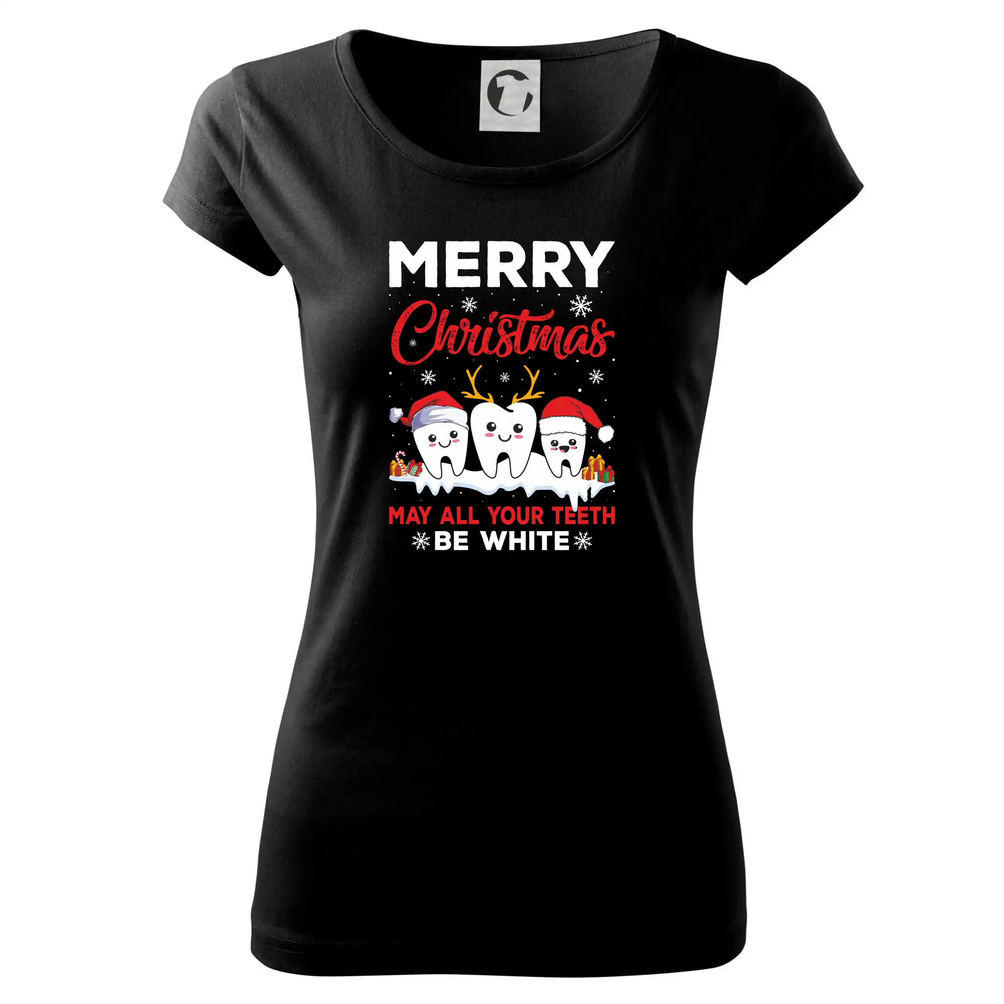 Vianočné tričká - Merry Christmas teeth be white - Dámske tričko Pure