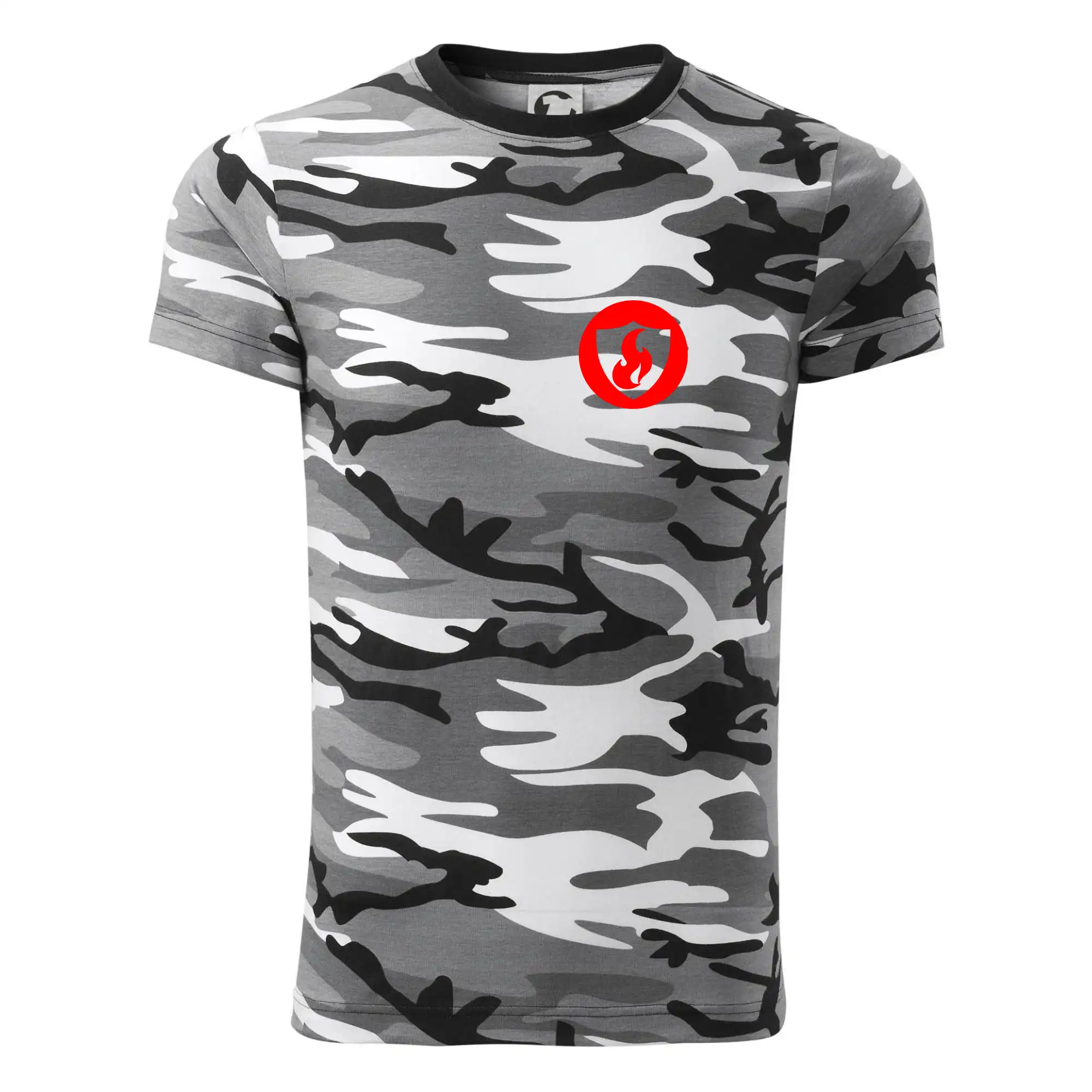 Originálne tričká pre hasičov - Erb plameň na prso - Army CAMOUFLAGE