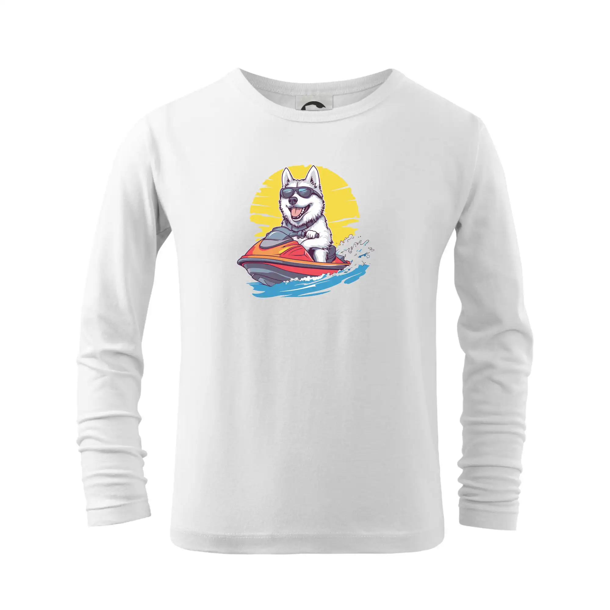 Tričká s motívom Sibírsky husky - Husky na vodnom skútri - Tričko detské Long Sleeve