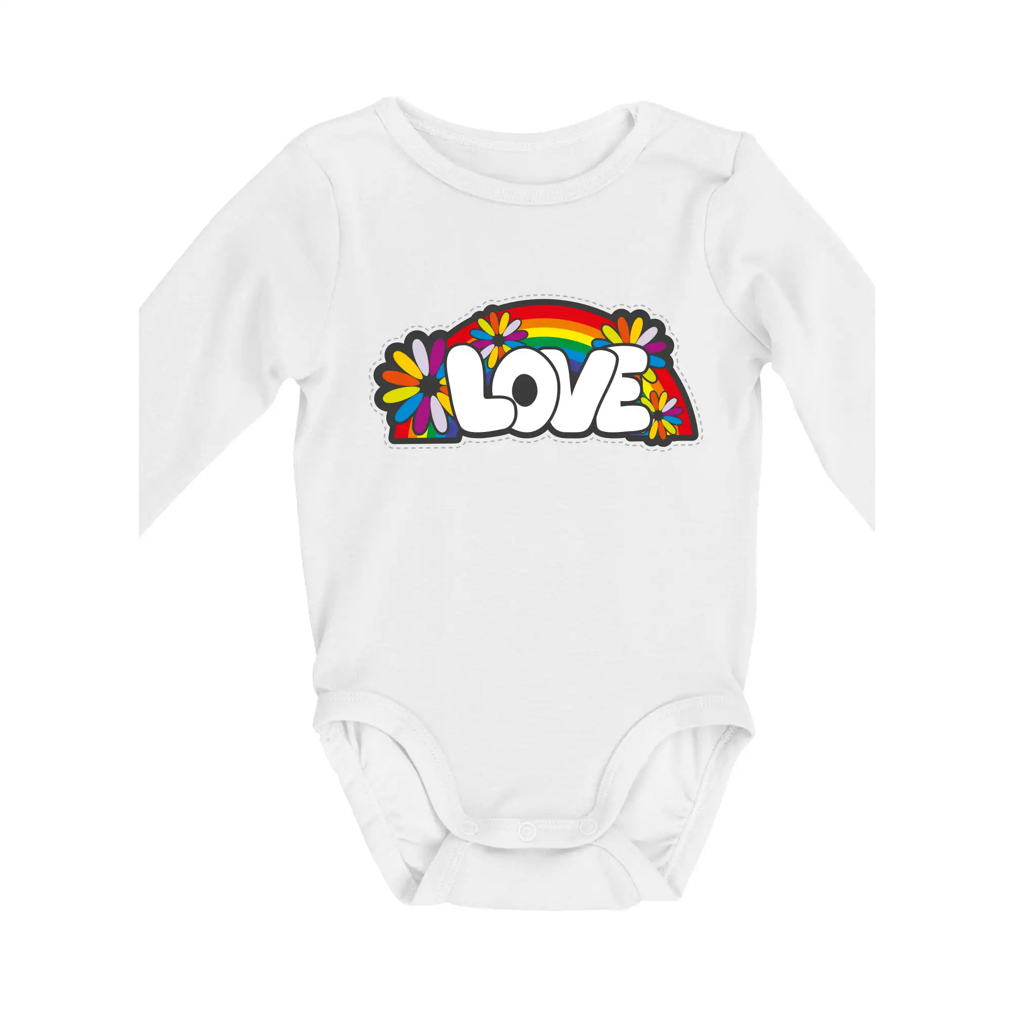 Tričká pre pohodový ľudí - Love s dúhou v pozadí - Body dojčenské s dlhým rukávom