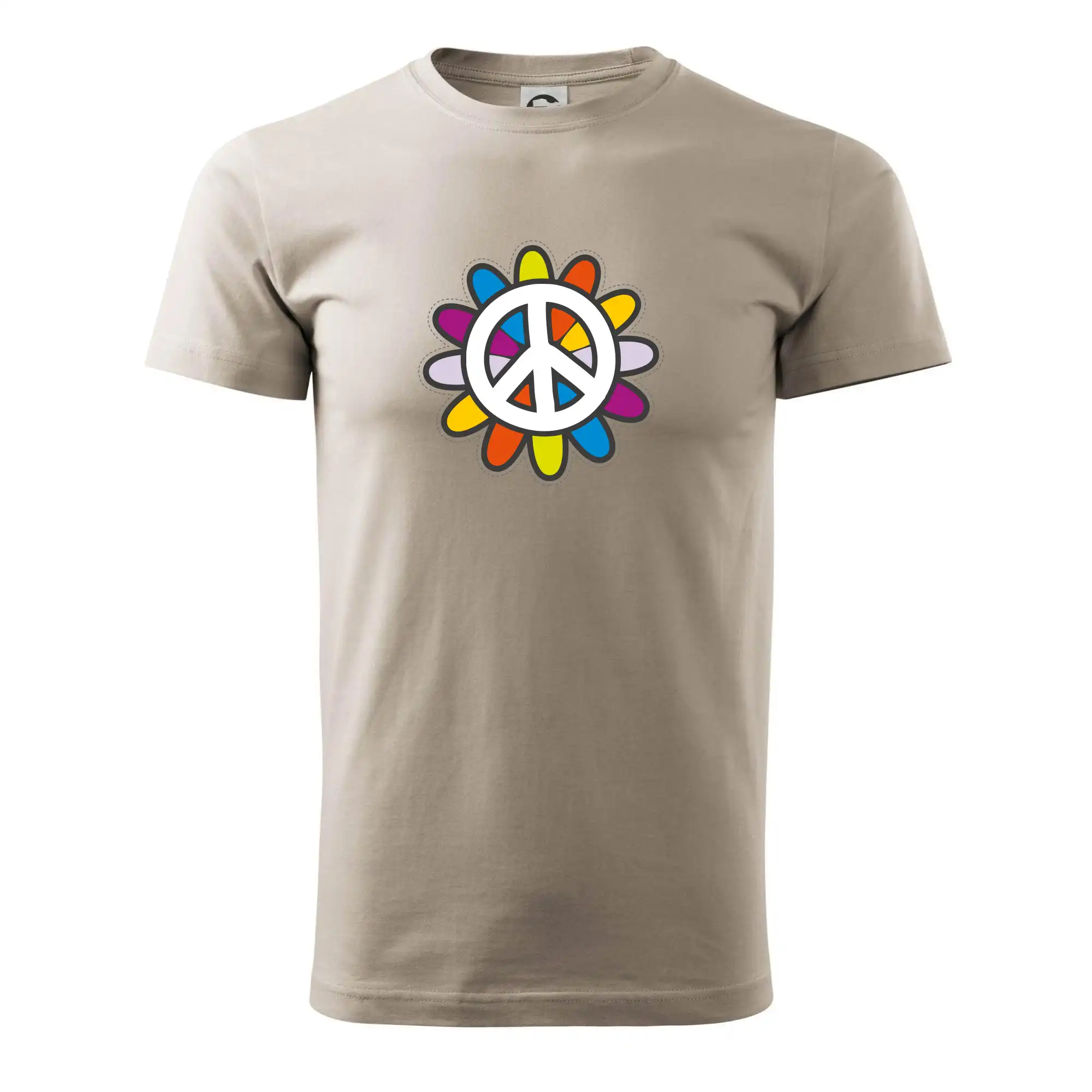 Tričká pre pohodový ľudí - Peace symbol s kreslenou kvetinou - Pánske tričko nižšej gramáže