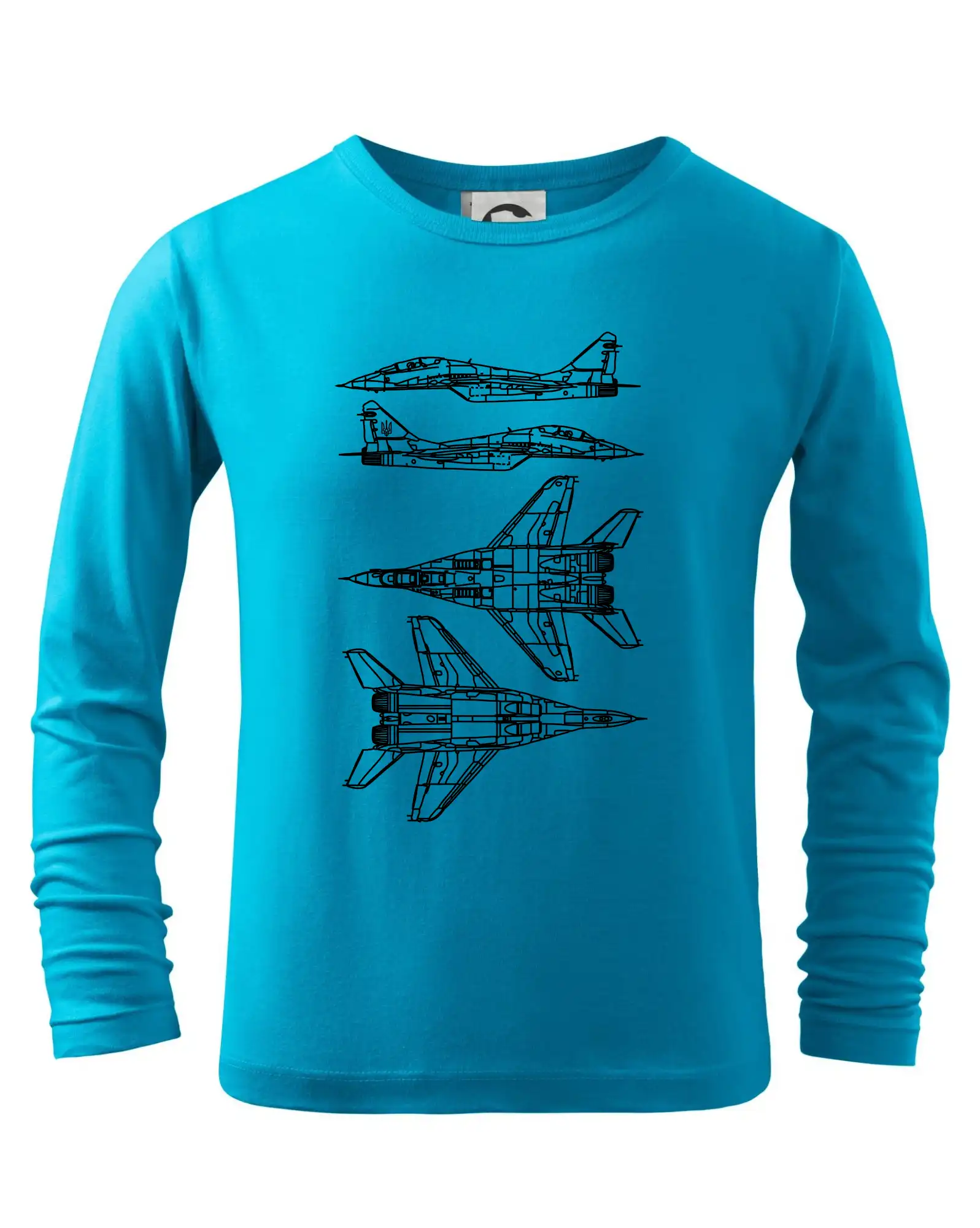 Tričká s vlajkou ukrajiny - Mig 29 Fulcrum - obrys - Tričko detské Long Sleeve