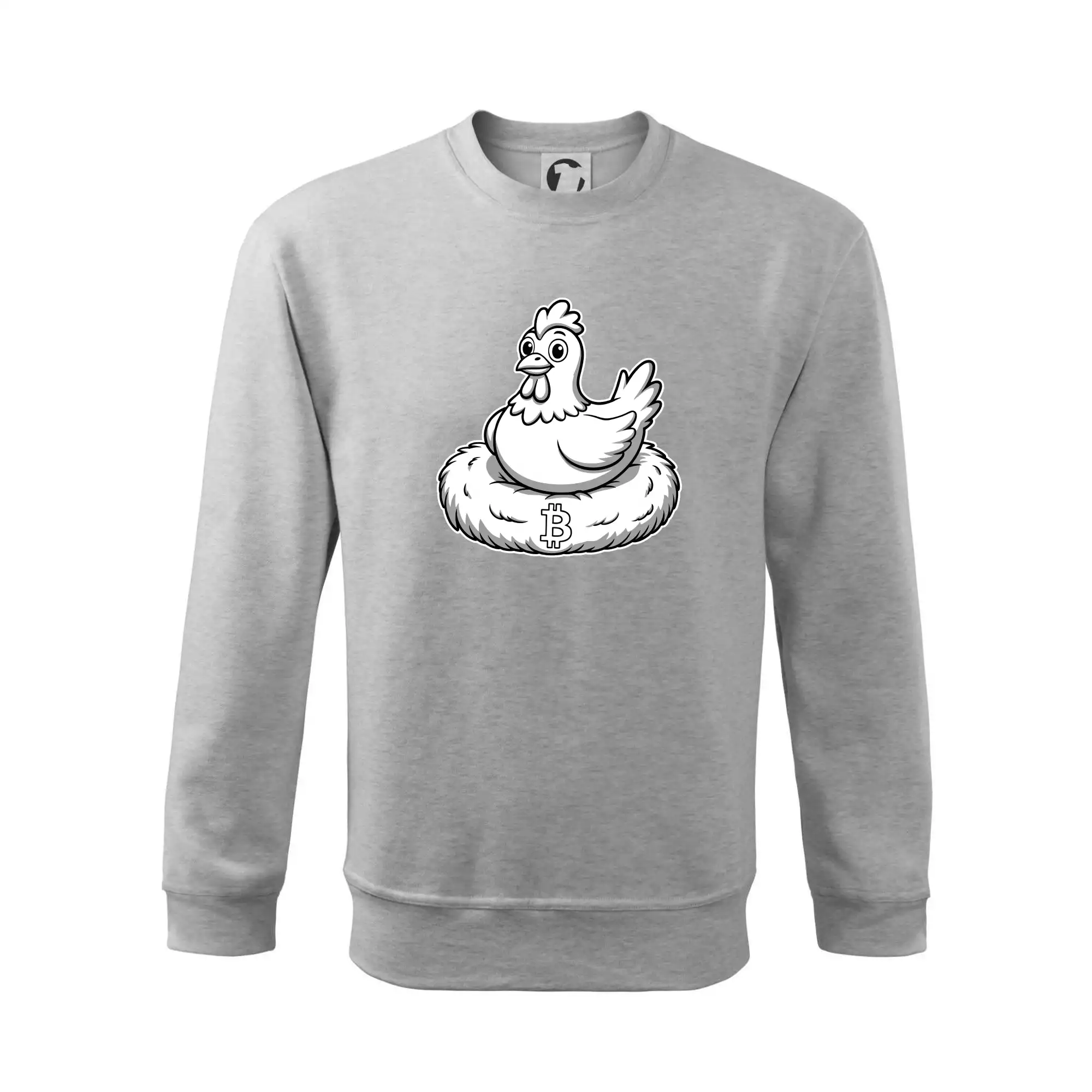 Kuře sedící na bitcoinovém hnízdě