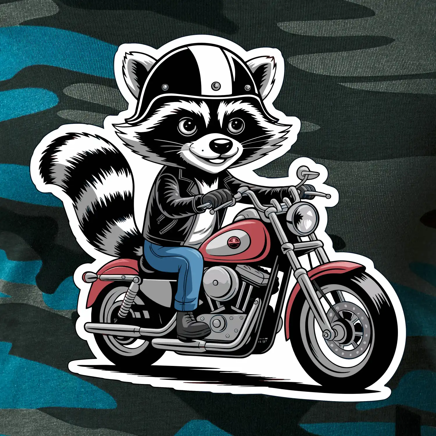 Mýval na motorce kreslený