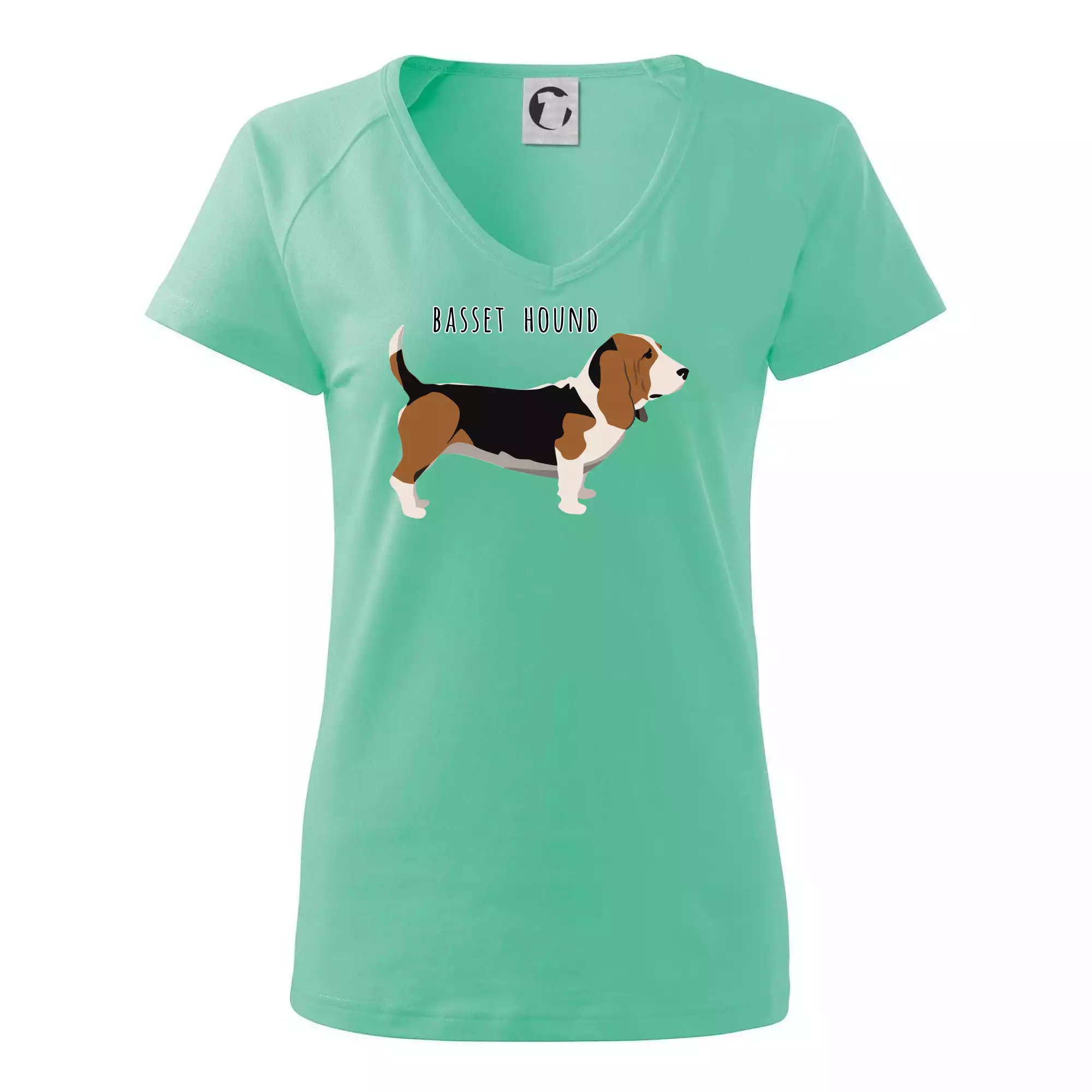 Basset hound pes s nápisem