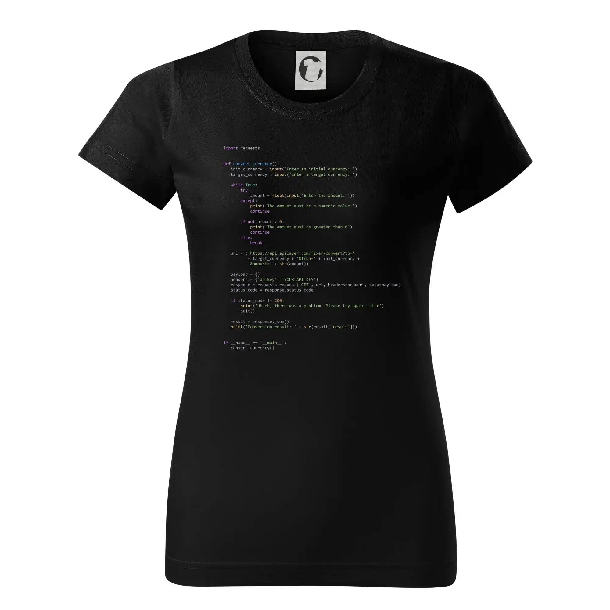Tričká pre ajťákov - Python Prevodník mien - Dámske tričko basic - ľahko voľnejšie a dlhšie