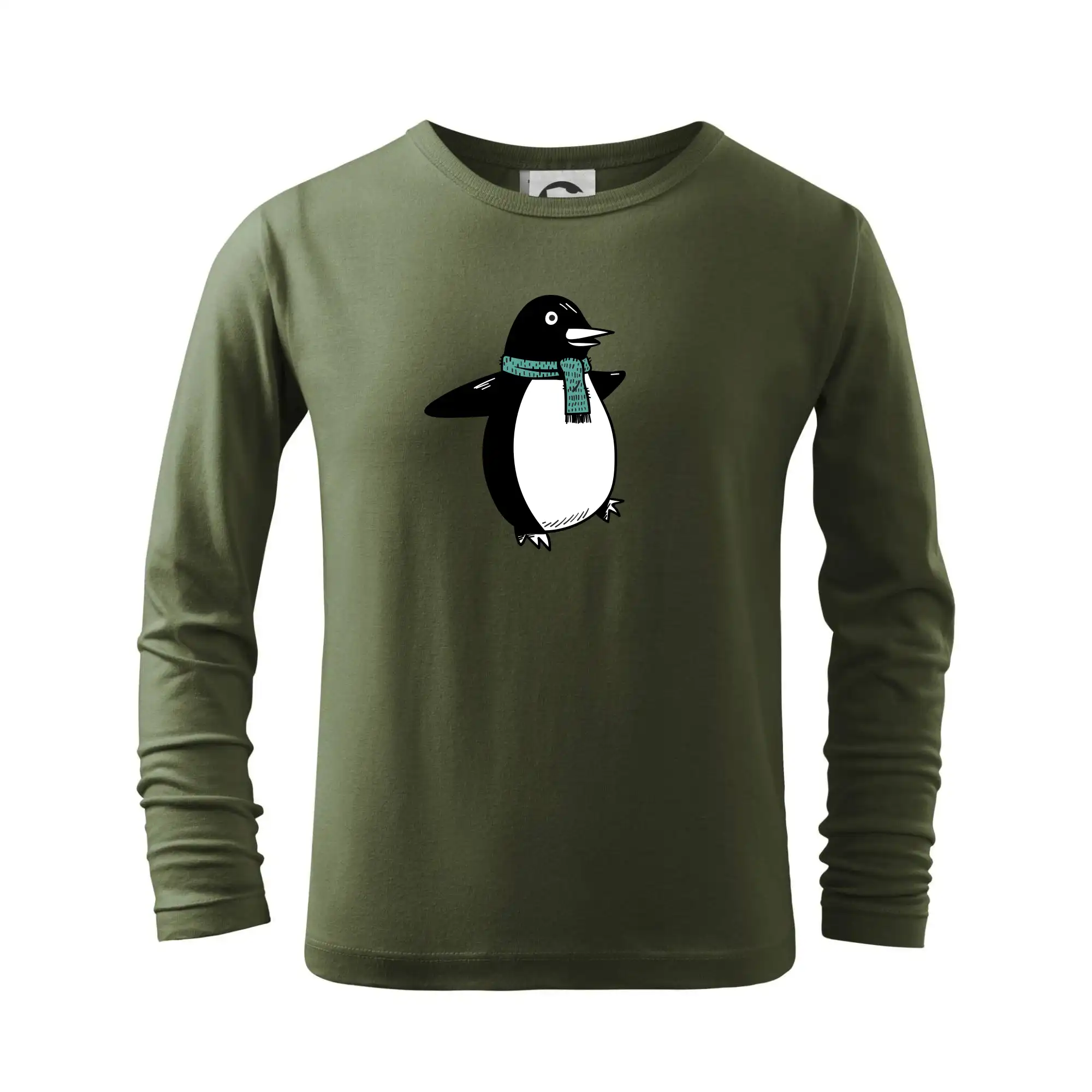 Tričká so zvieratami - Tučniak so zeleným šálom - Tričko detské Long Sleeve