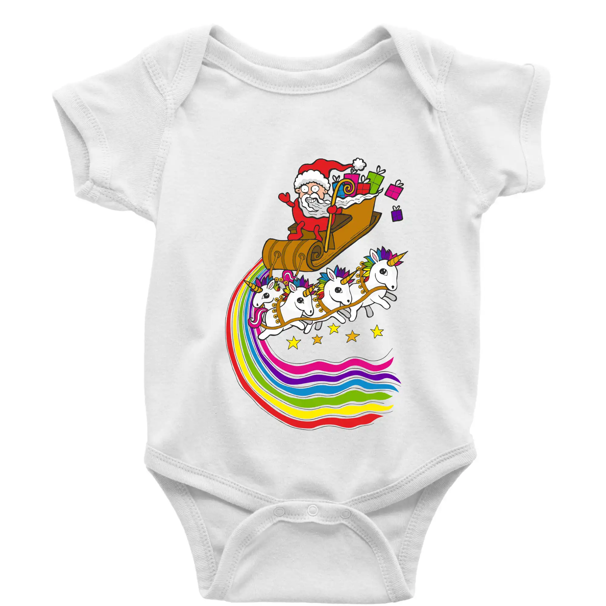 Tričká s jednorožcom - Santa a jednorožce (Pecka design) - Body dojčenské s krátkym rukávom