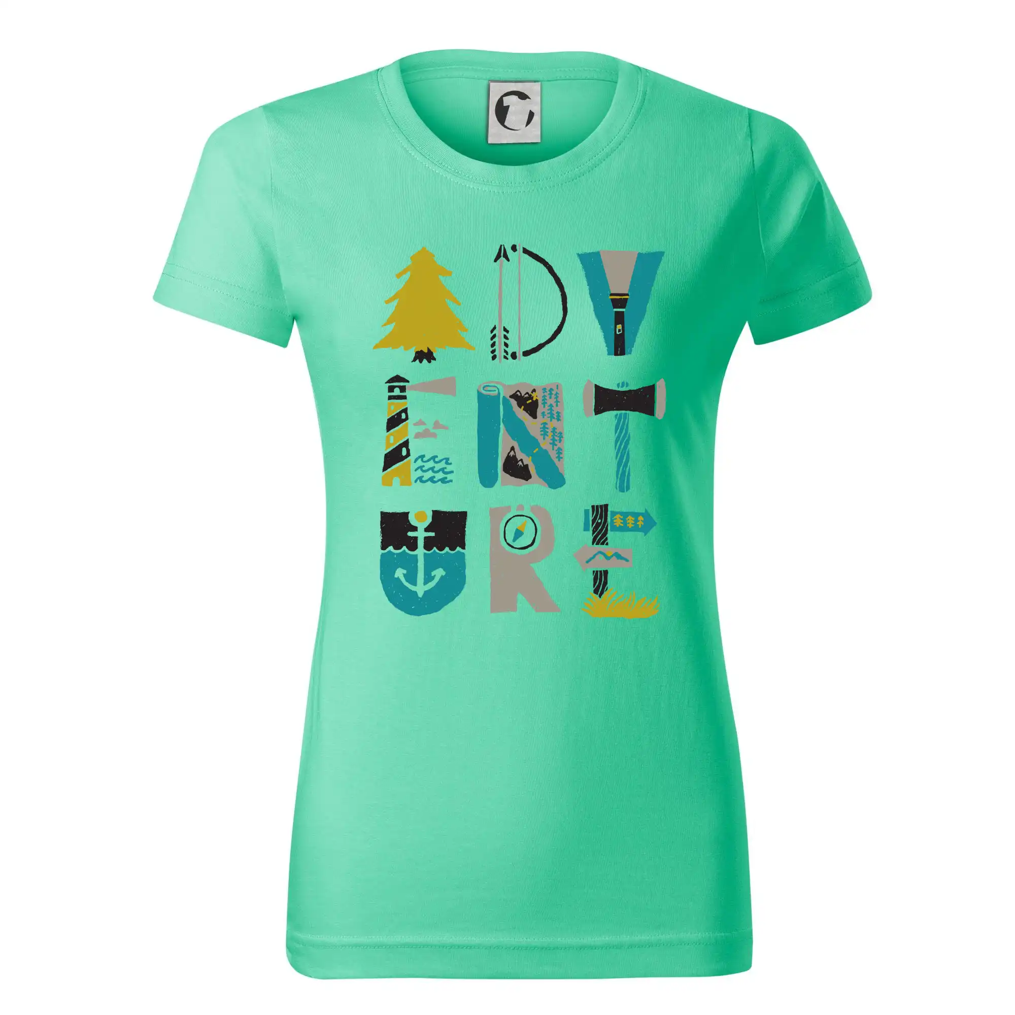 Trička na kempovanie - Adventure font - Dámske tričko basic - ľahko voľnejšie a dlhšie