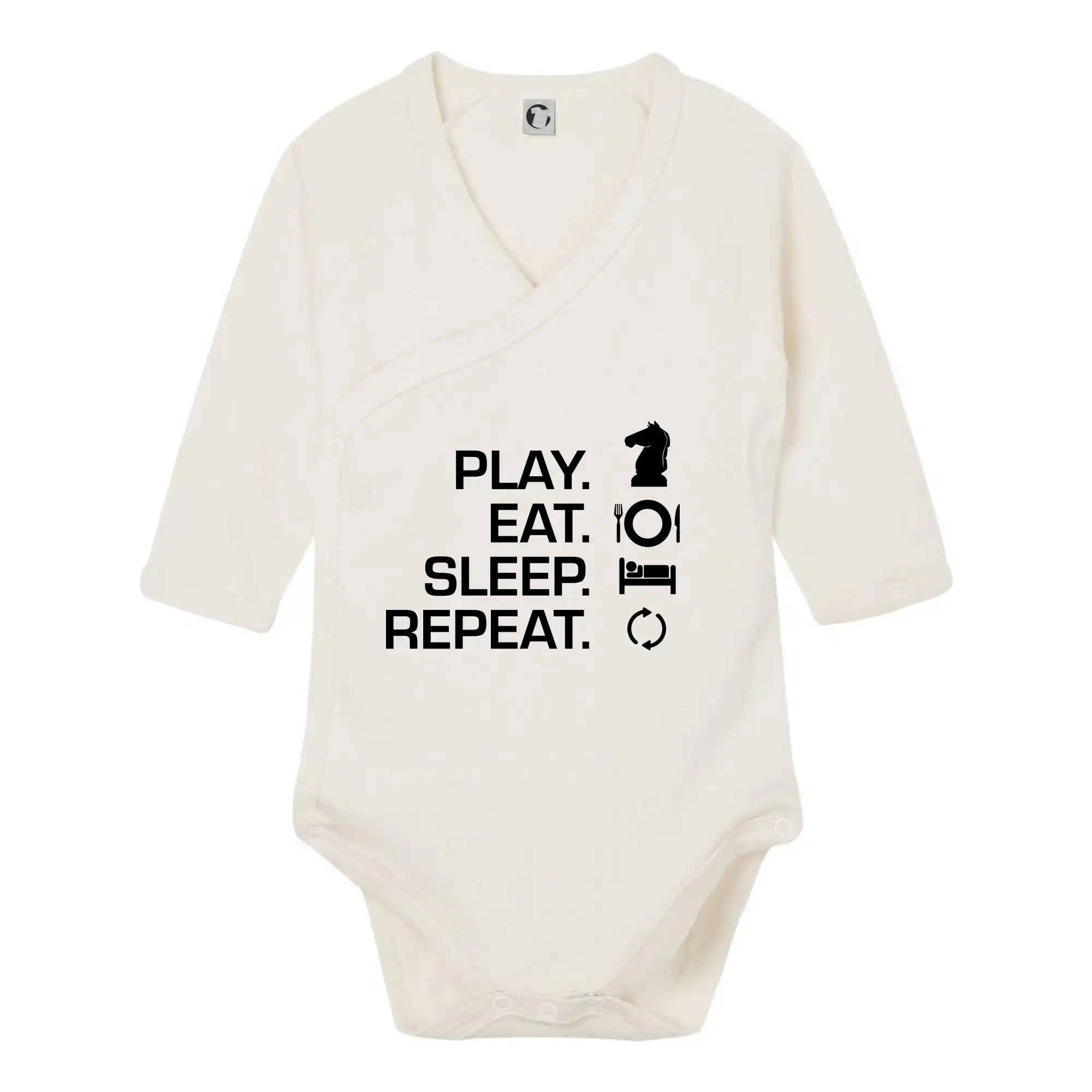 Tričká pre hráčov - Eat sleep play - šach - Body zavinovacie s dlhým rukávom