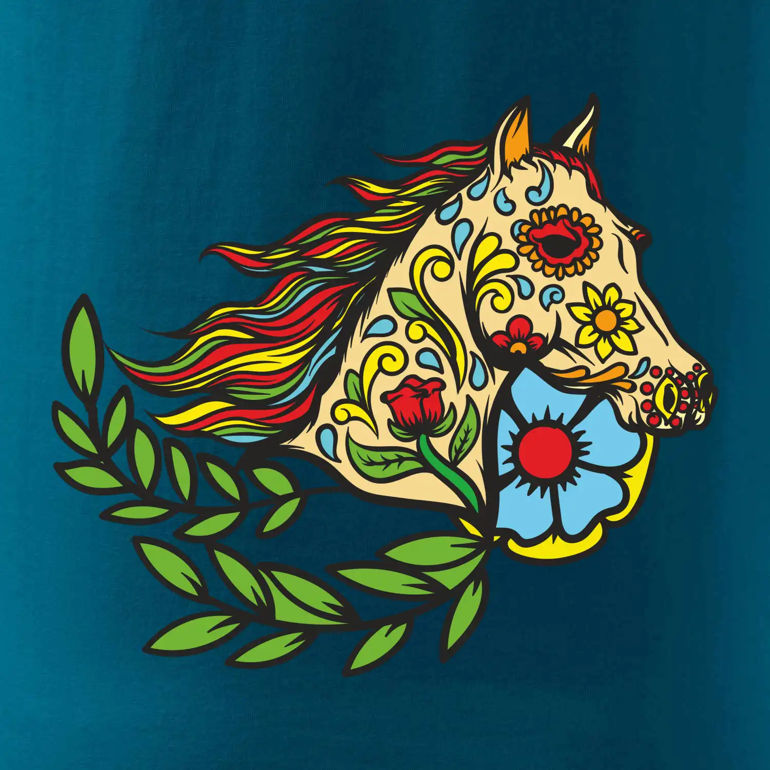 Kůň barevný s listy