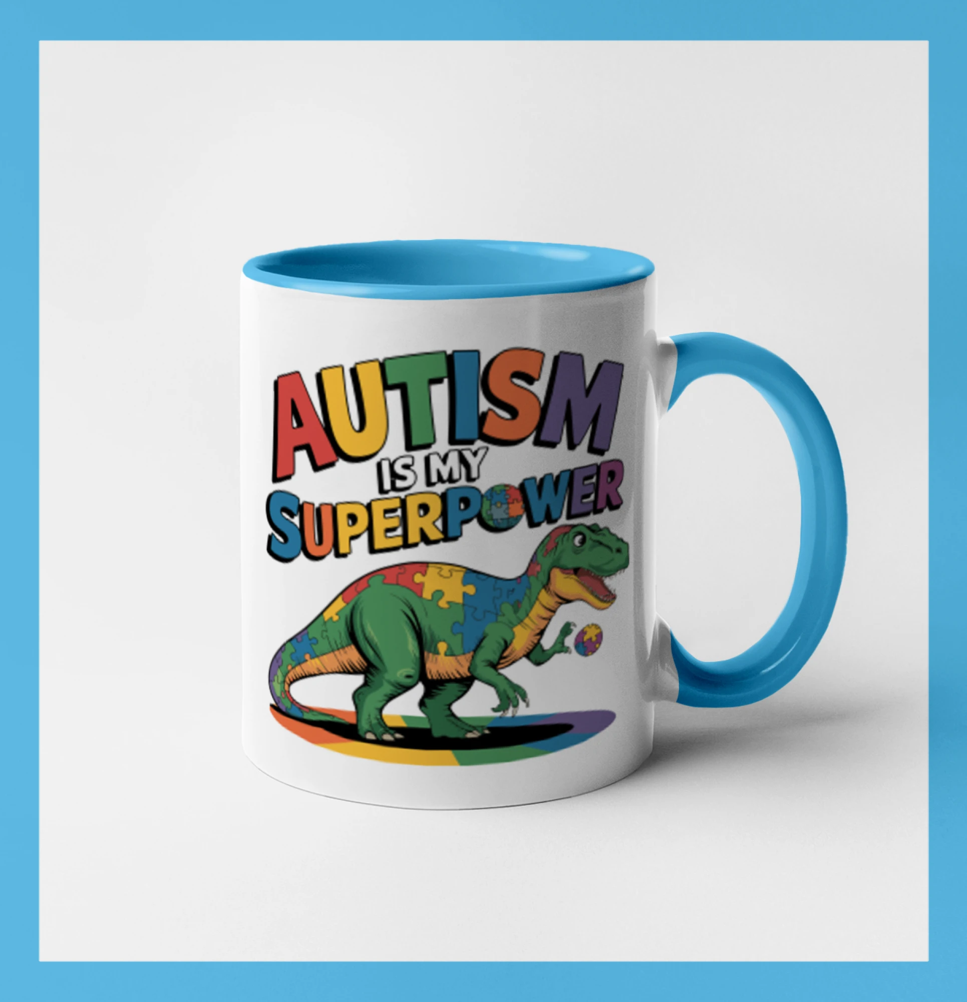 Tričká s motívom autizmu & osveta - Stojící Rex Autism is my superpower - Hrnček 